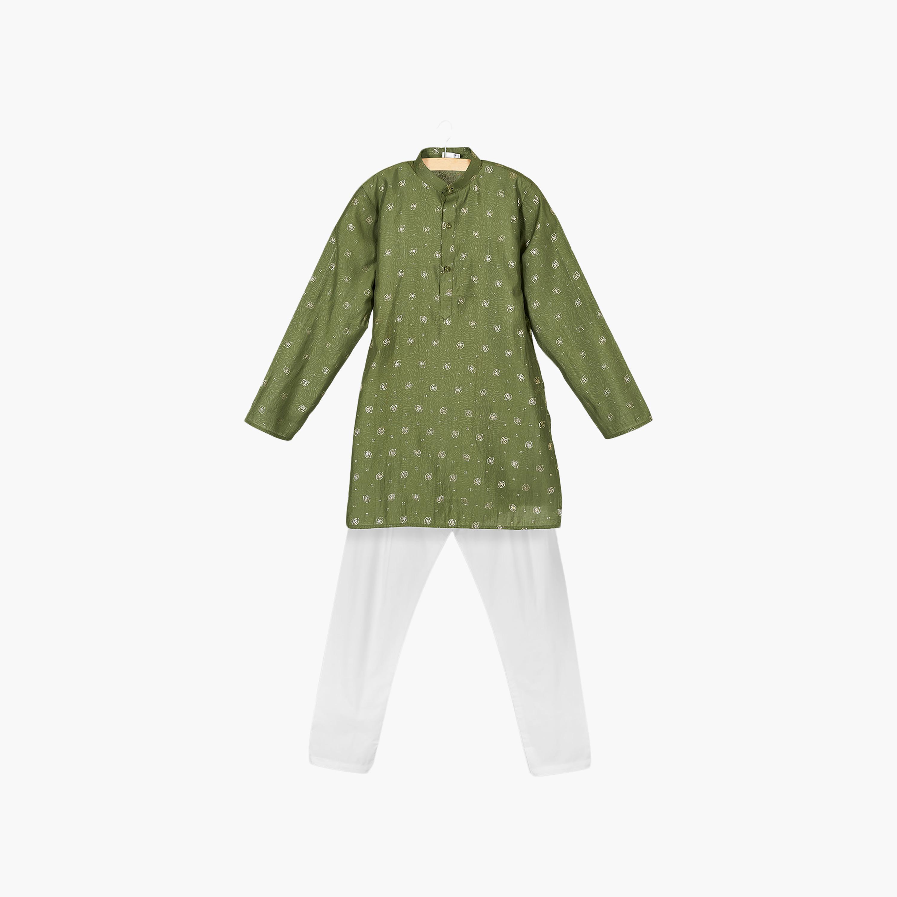 طقم تراثي بأكمام طويلة كورتة وبيجامة مطبوع من بيبيكلو-boys-clothing-setsandcoords-image-3