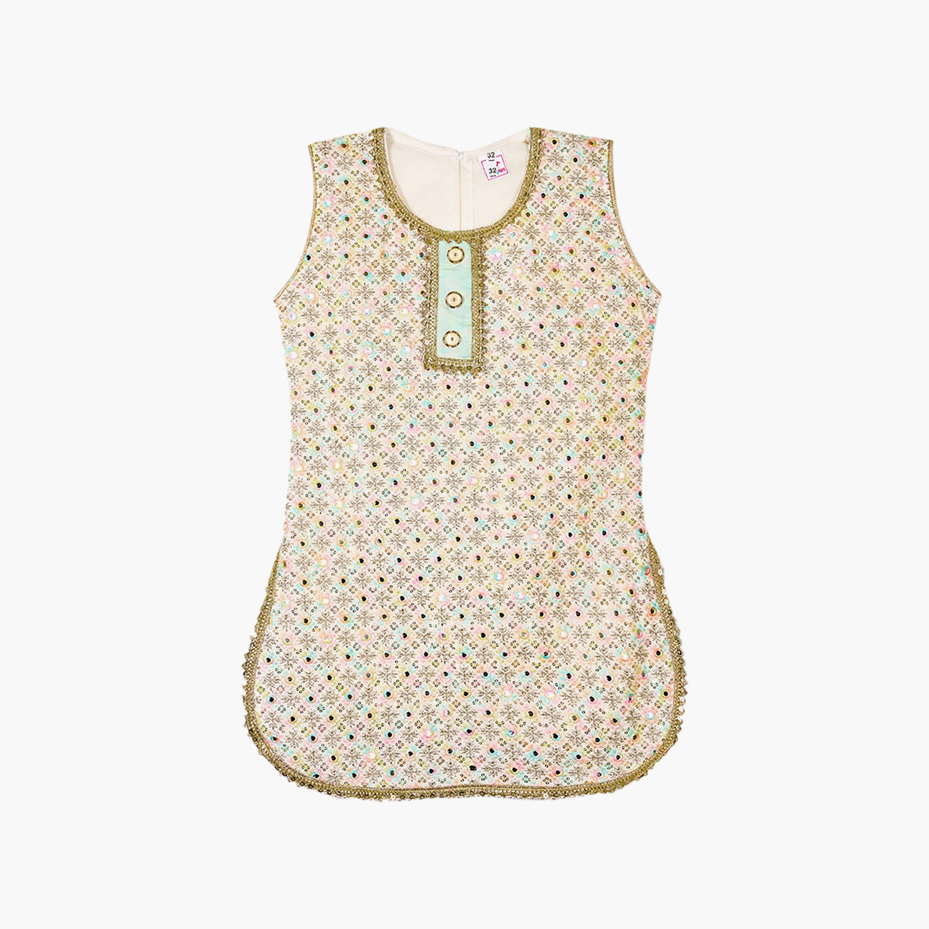 طقم تراثي بدون أكمام كورتة وسروال سالوار مزين مع دوباتا وحقيبة صغيرة من بيبيكلو-girls-clothing-setsandcoords-image-8