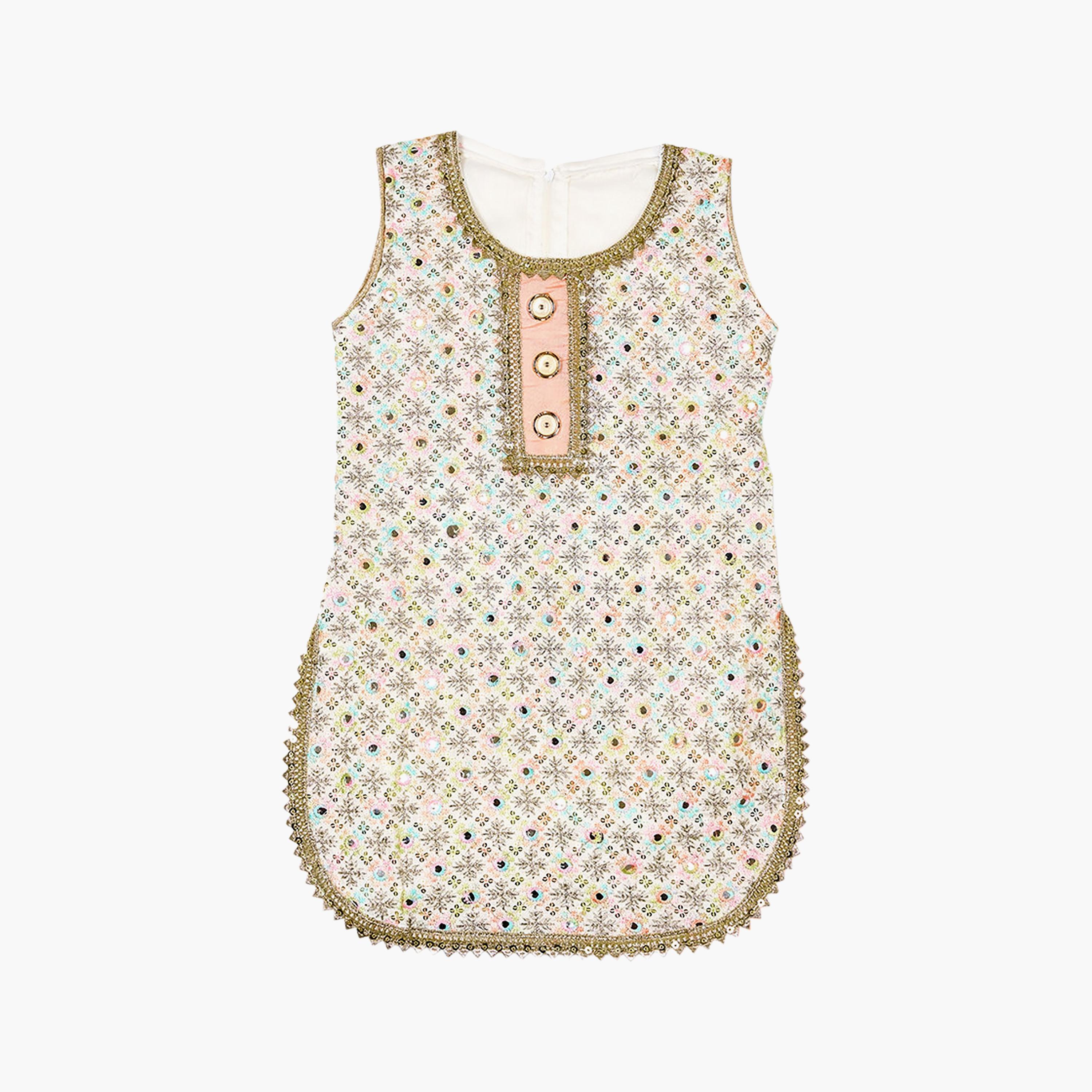 طقم تراثي بدون أكمام كورتة وسروال سالوار مزين مع دوباتا وحقيبة صغيرة من بيبيكلو-girls-clothing-setsandcoords-image-8