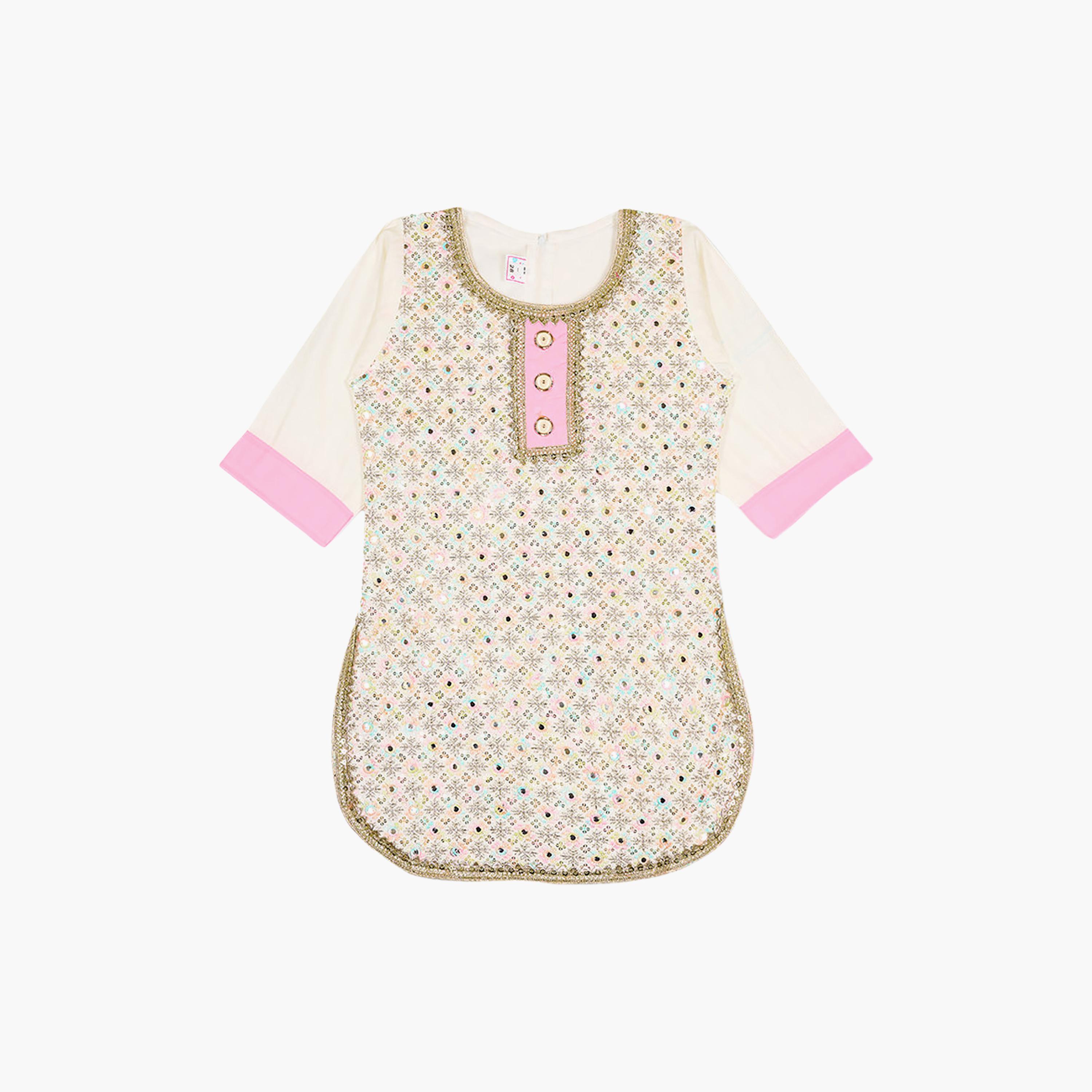 طقم تراثي بدون أكمام كورتة وسروال سالوار مزين مع دوباتا وحقيبة صغيرة من بيبيكلو-girls-clothing-setsandcoords-image-6