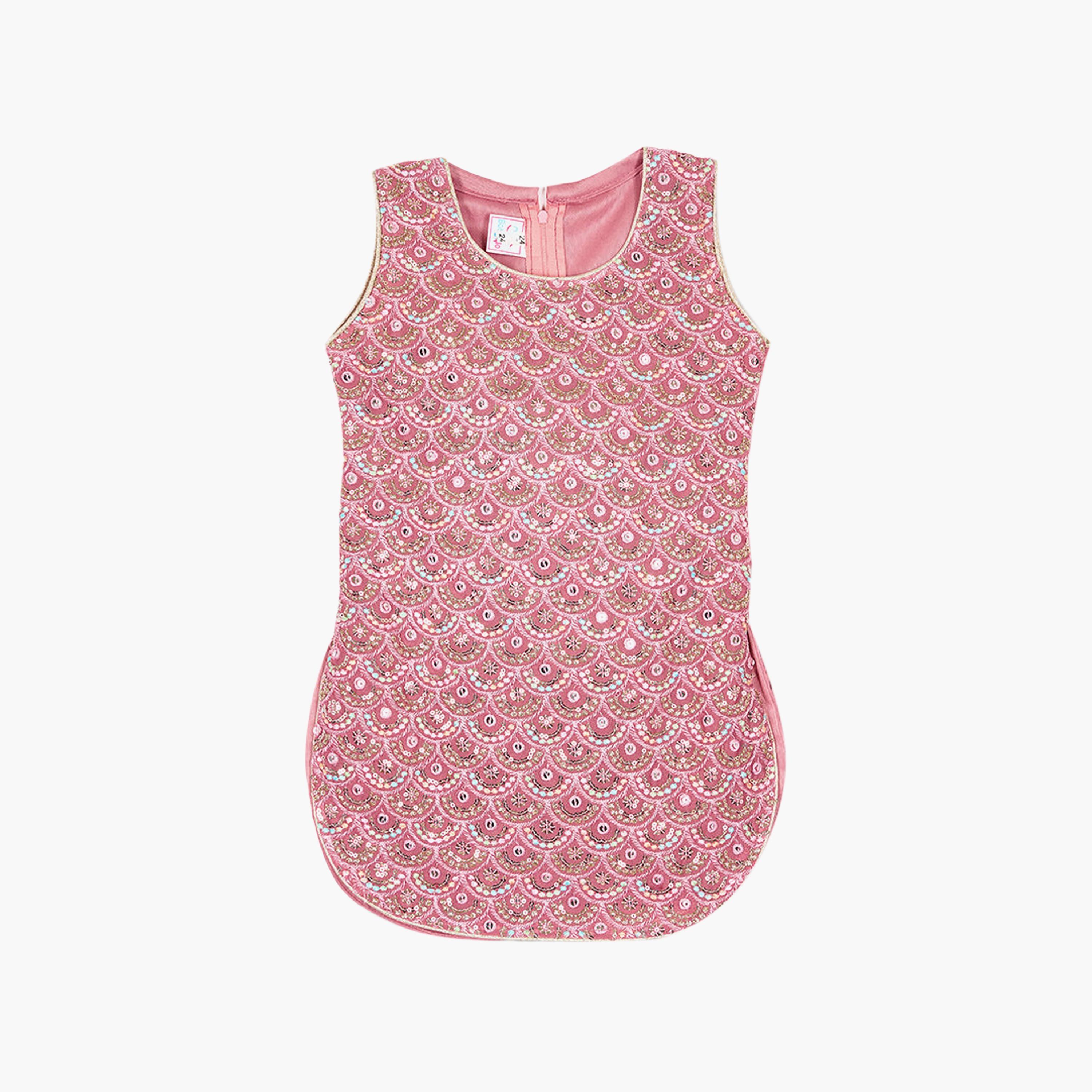 طقم تراثي بدون أكمام كورتة وسروال سالوار مزين مع دوباتا وحقيبة صغيرة من بيبيكلو-girls-clothing-setsandcoords-image-5