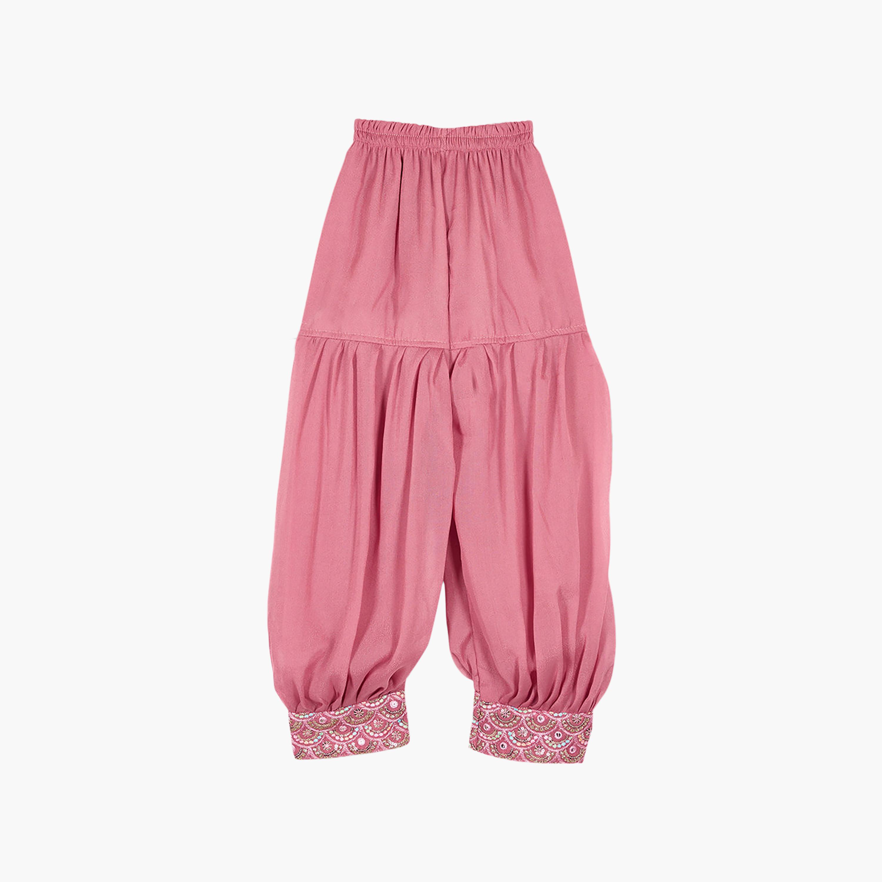 طقم تراثي بدون أكمام كورتة وسروال سالوار مزين مع دوباتا وحقيبة صغيرة من بيبيكلو-girls-clothing-setsandcoords-image-6
