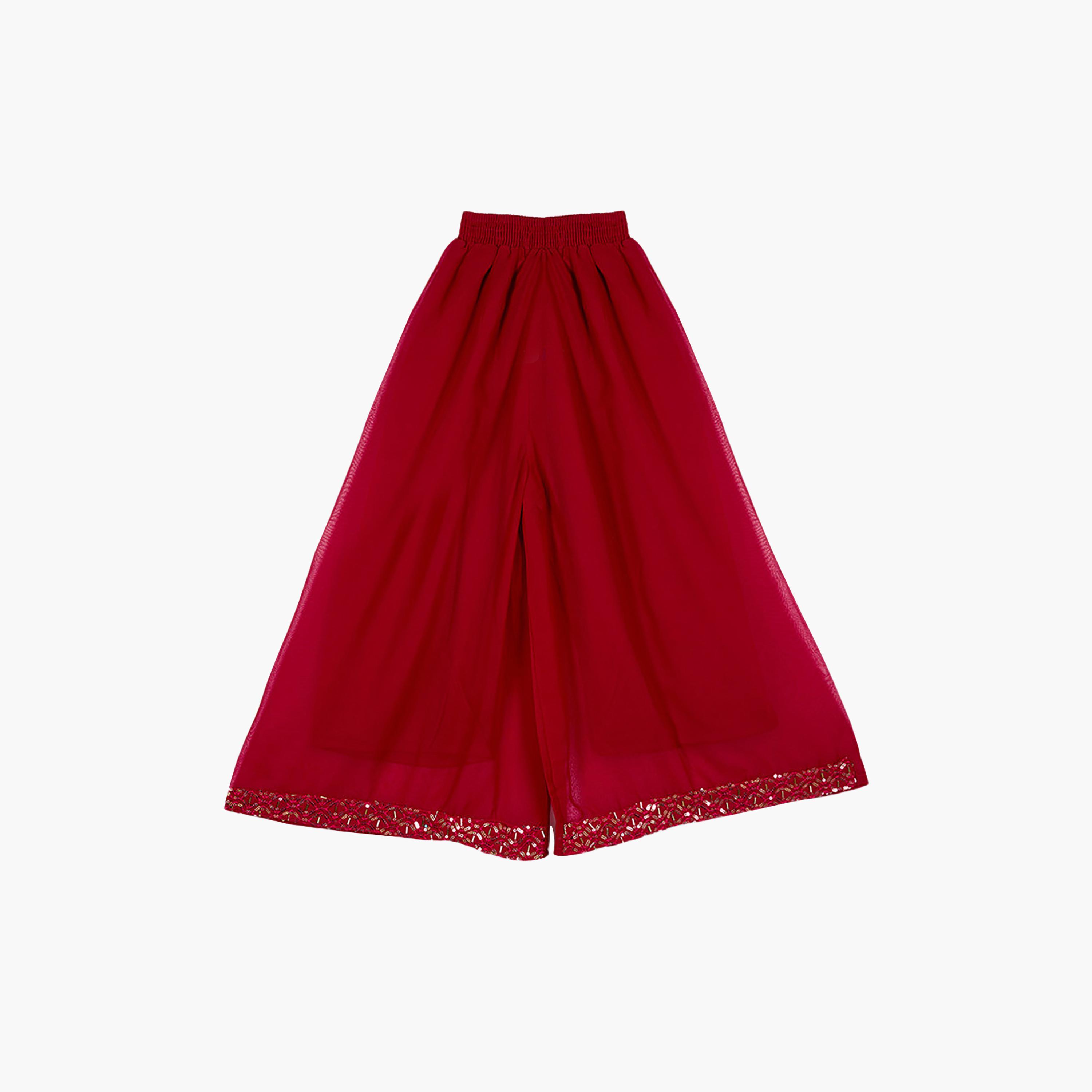 طقم تراثي بأكمام ثلاثة أرباع كورتة وشارارا مزين مع دوباتا من بيبيكلو-girls-clothing-setsandcoords-image-7