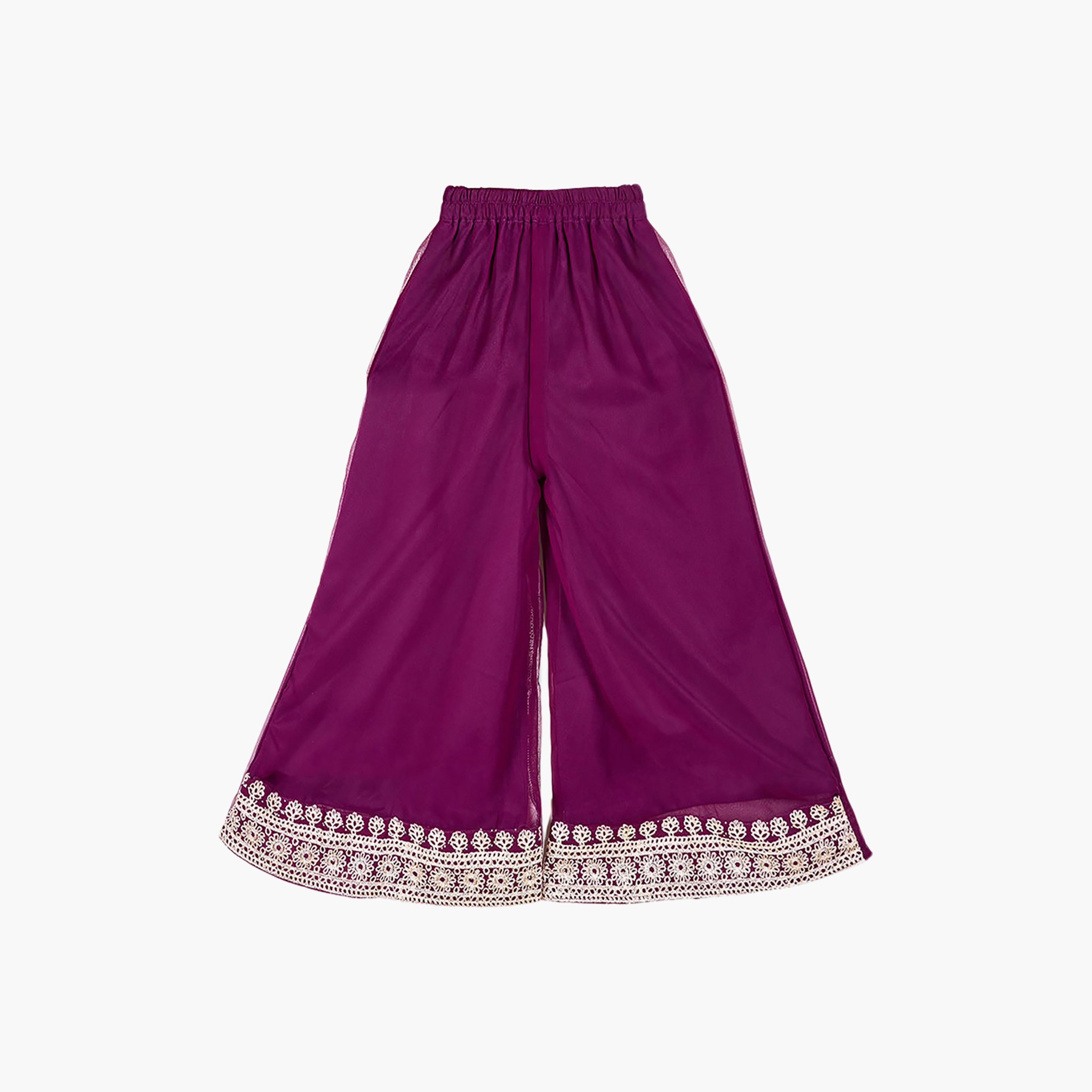 طقم تراثي بأكمام ثلاثة أرباع كورتة وشارارا مطرز مع دوباتا من بيبيكلو-girls-clothing-setsandcoords-image-7