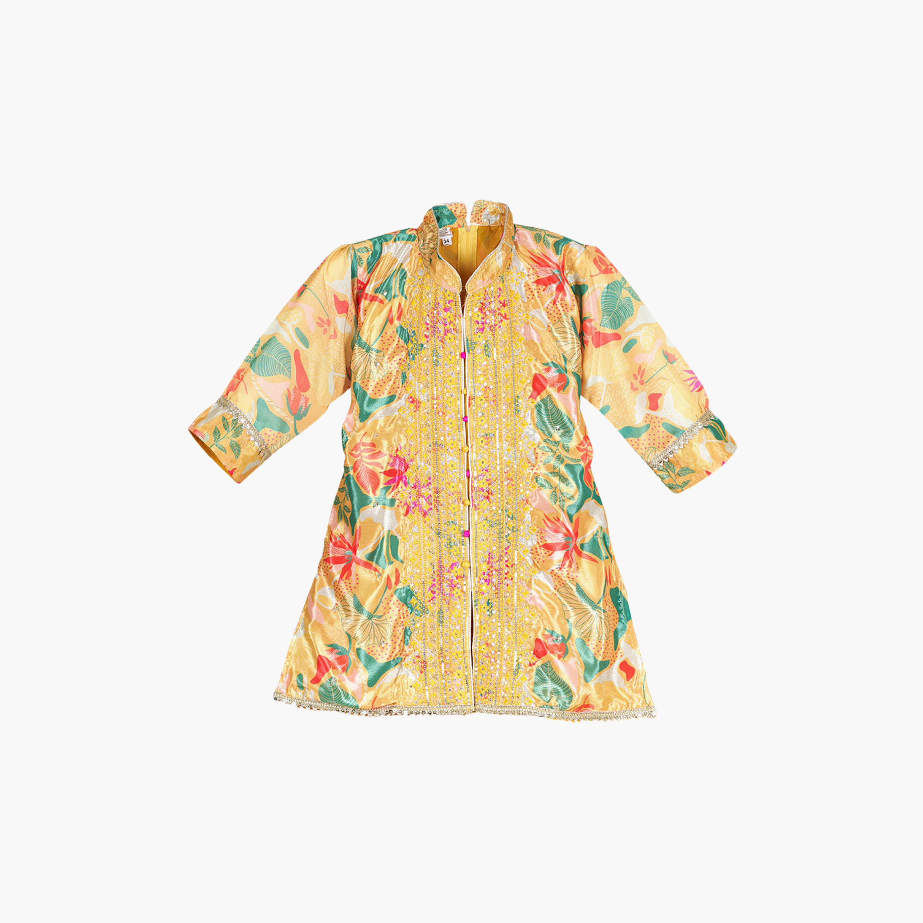 طقم تراثي بأكمام ثلاثة أرباع كورتي وبنطال بالازو بنقشة زهور مع دوباتا من بيبيكلو-girls-clothing-setsandcoords-image-5