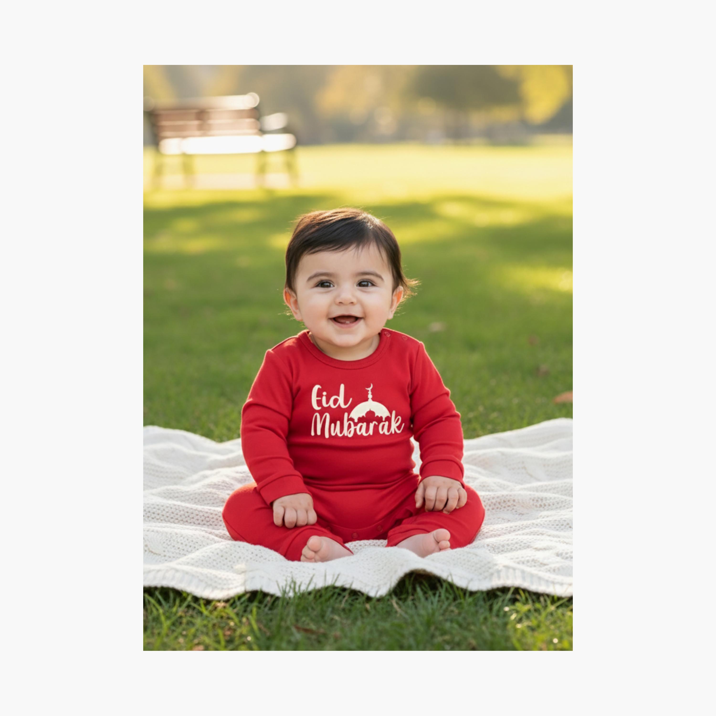 Babyqlo Eid Mubarak Printed Full Sleeves Romper-baby-boys-clothing-rompers-image-3