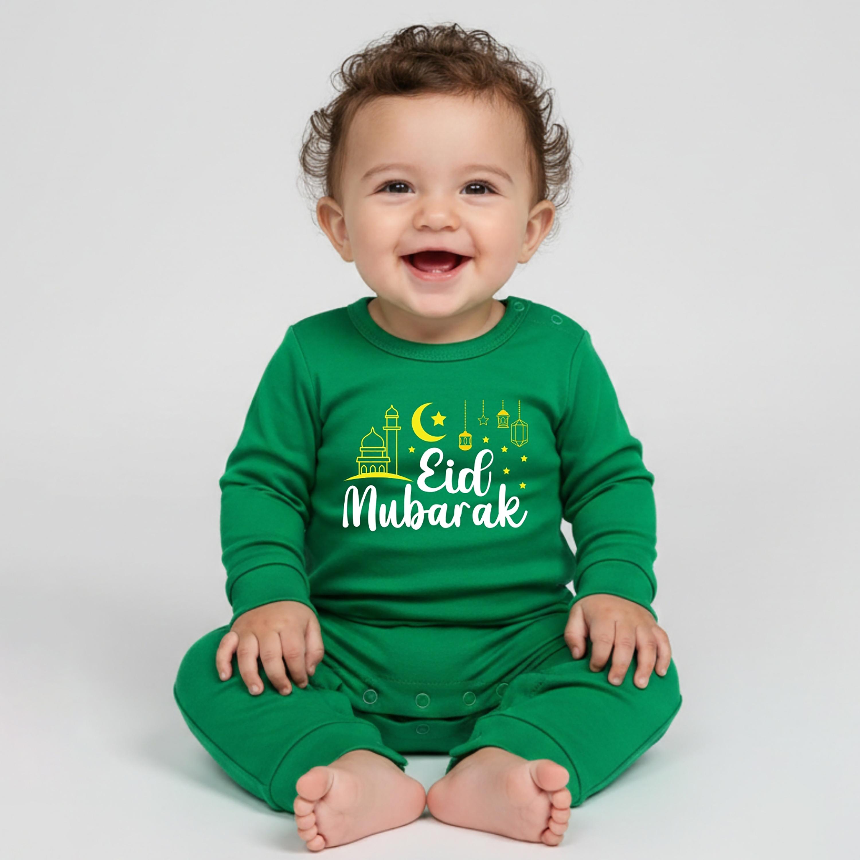 Babyqlo Eid Mubarak Printed Full Sleeves Romper-baby-boys-clothing-rompers-image-1