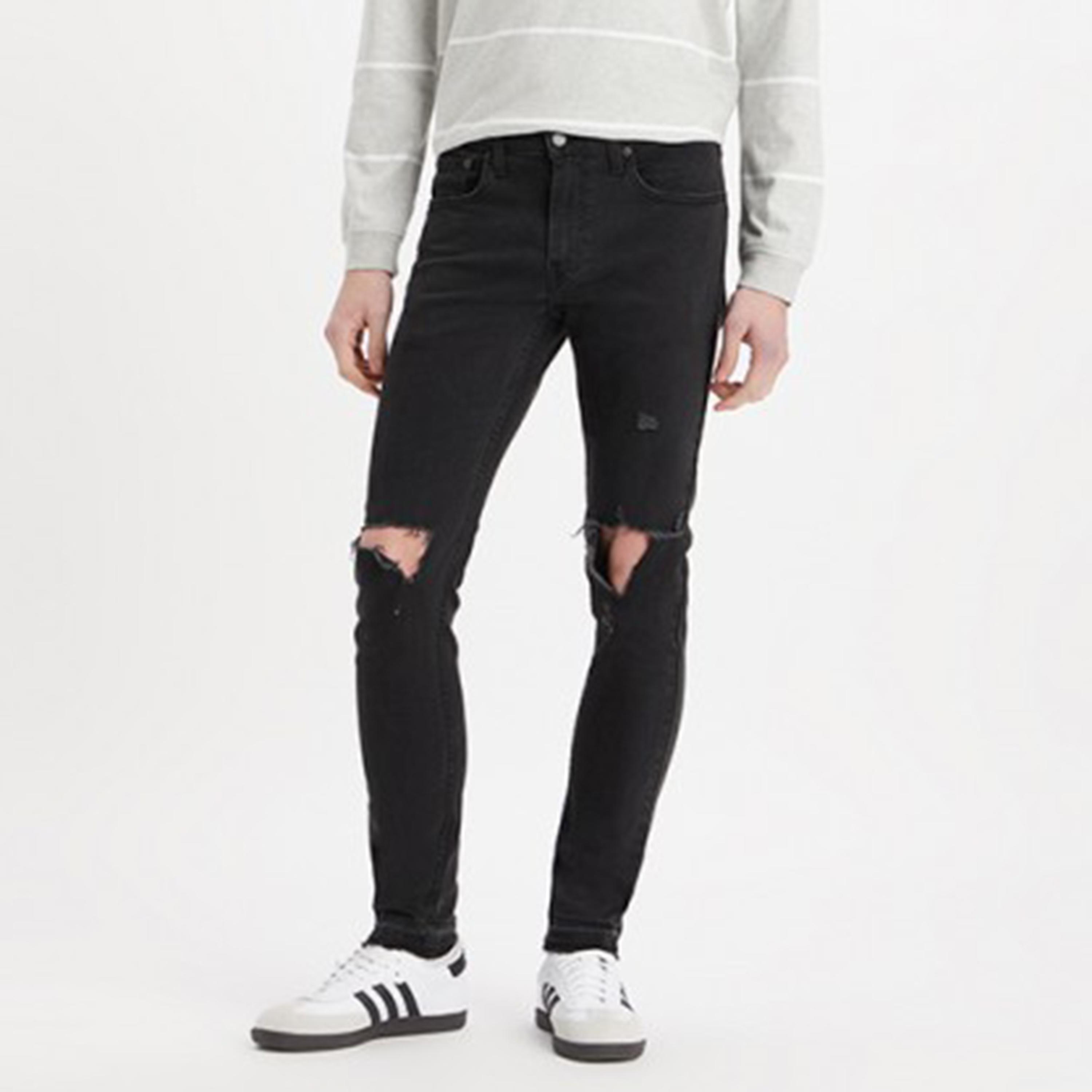 Levi's Black Skinny Fit Mid-Rise Slash Knee Jeans-men-clothing-bottoms-jeans-image-1