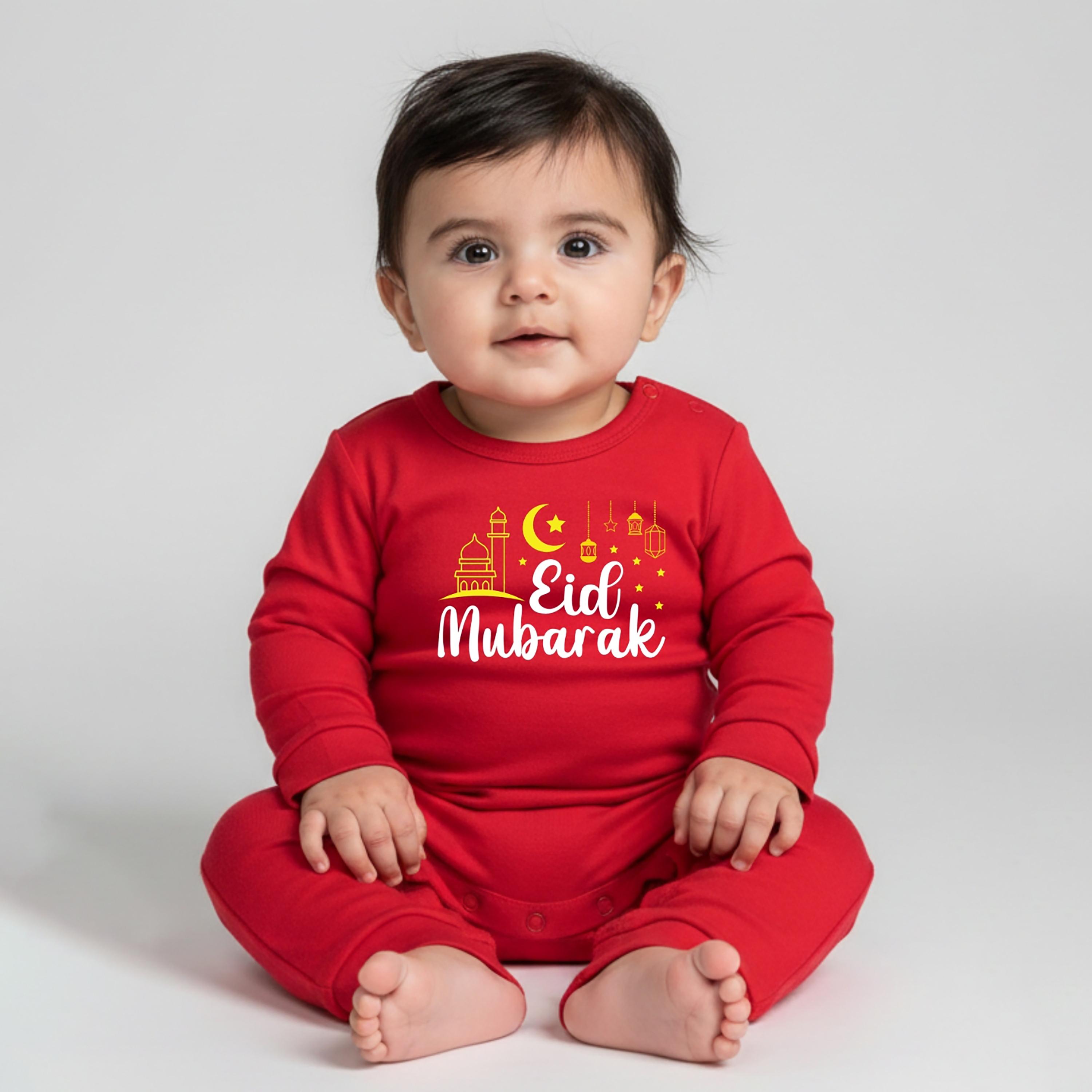 Babyqlo Eid Mubarak Mosque Printed Full Sleeves Romper-baby-boys-clothing-rompers-image-1