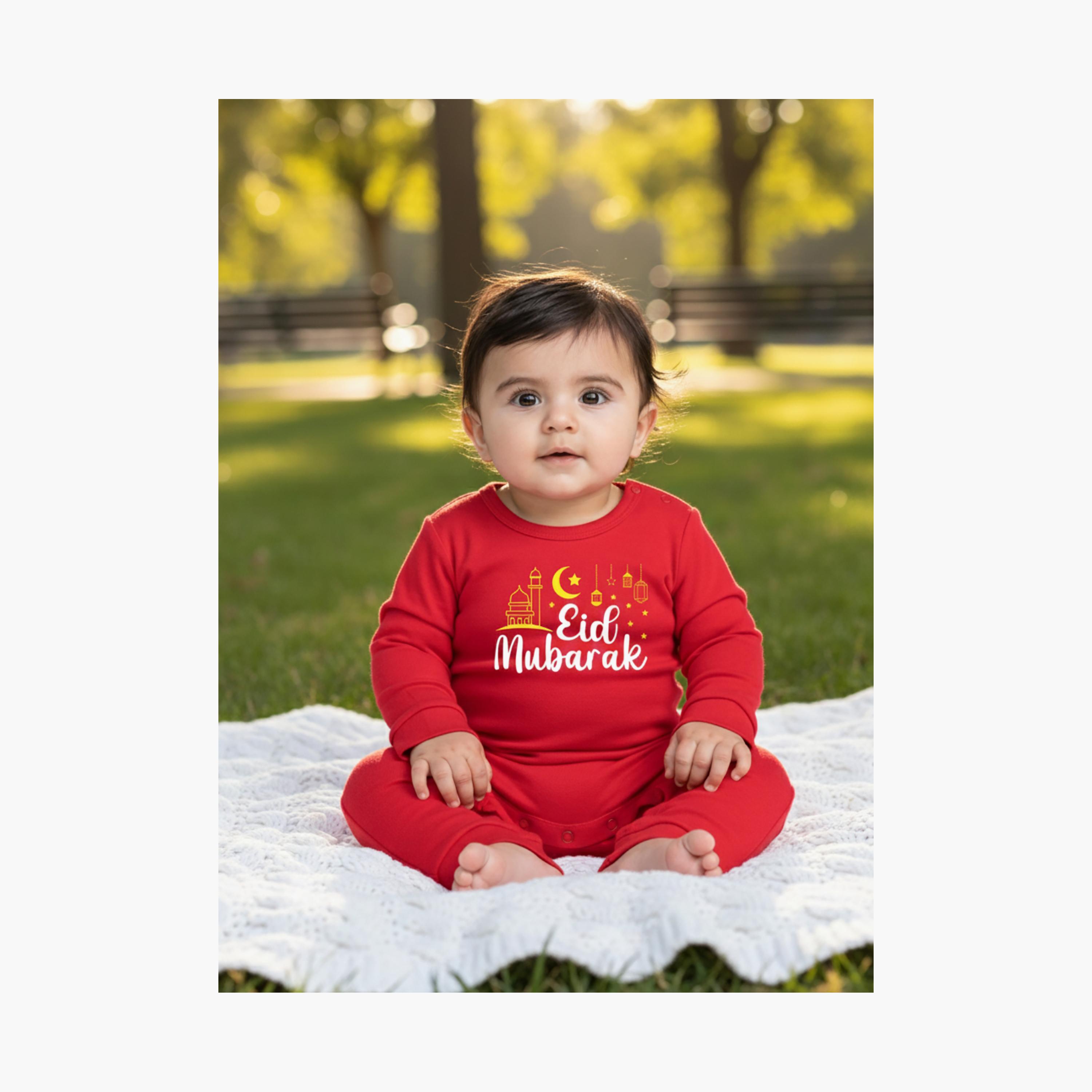 Babyqlo Eid Mubarak Mosque Printed Full Sleeves Romper-baby-boys-clothing-rompers-image-3