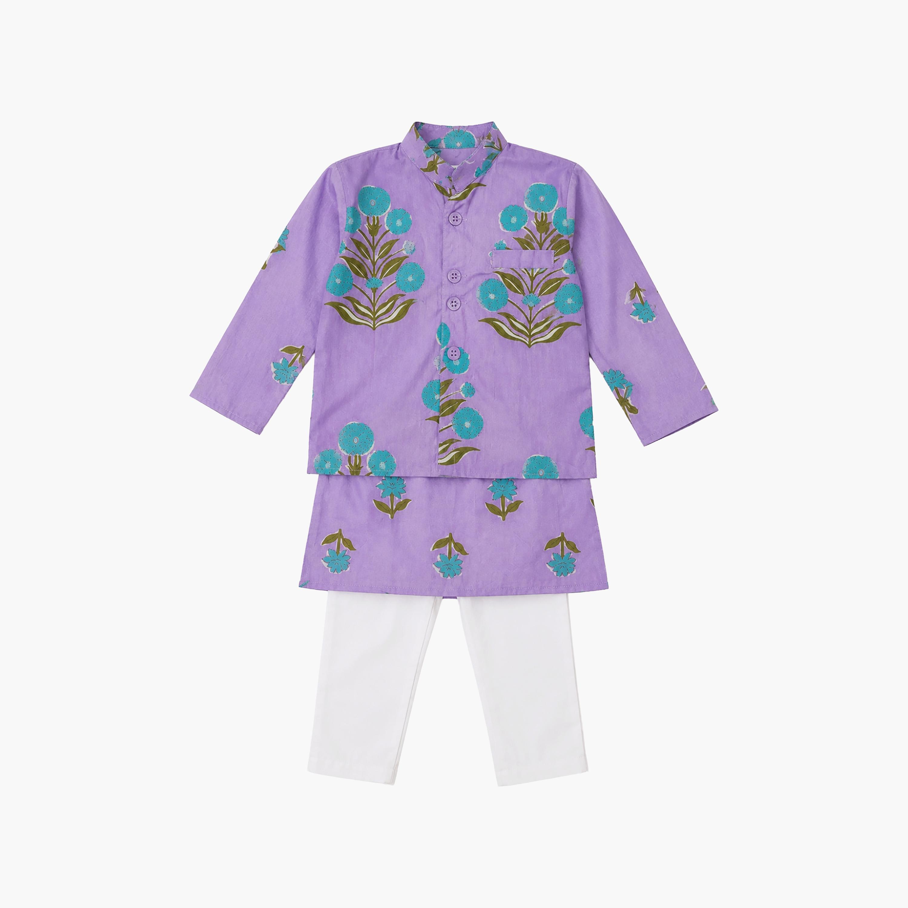 Babyqlo Floral Long Sleeves Ethnic Kurta with Jacket & Pyjama Set-boys-clothing-setsandcoords-image-6