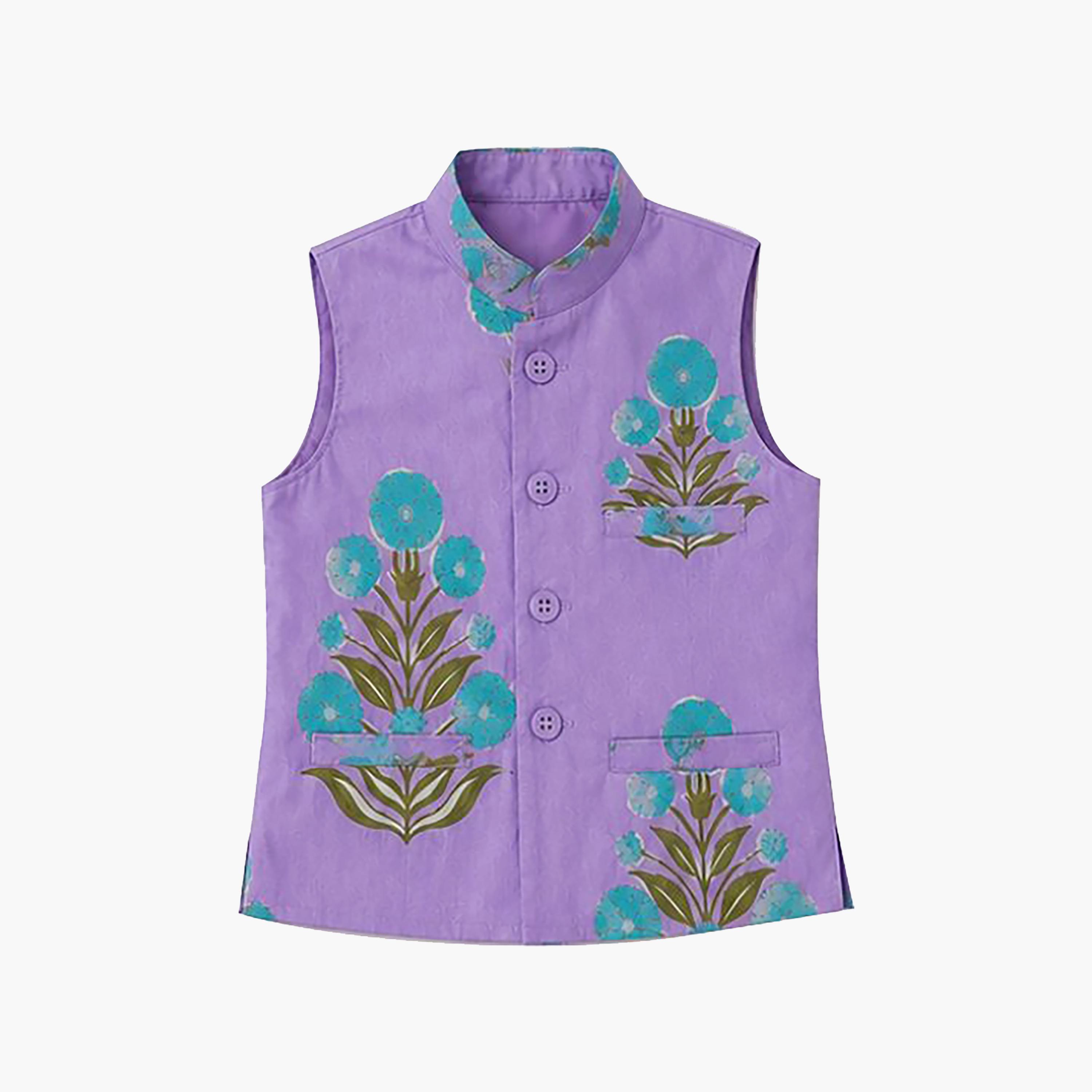 Babyqlo Floral Long Sleeves Ethnic Kurta with Jacket & Pyjama Set-boys-clothing-setsandcoords-image-8