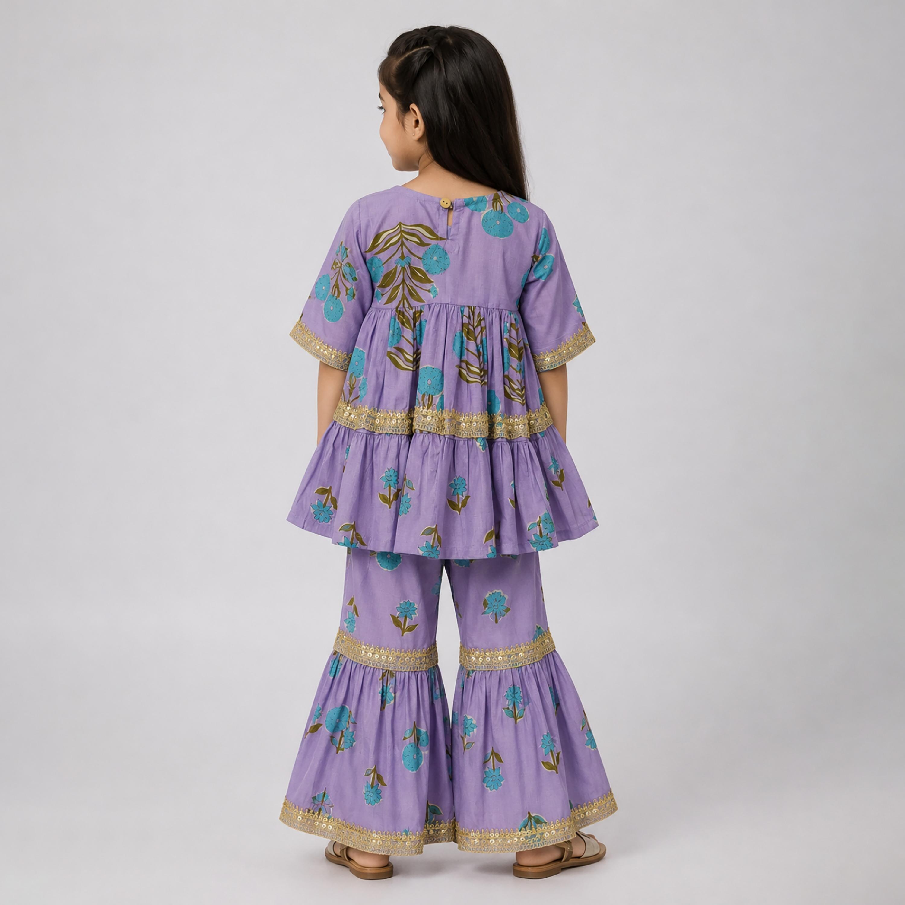 Babyqlo Floral Short Sleeves Peplum Kurta and Sharara Set-baby-girls-clothing-setsandcoords-image-2
