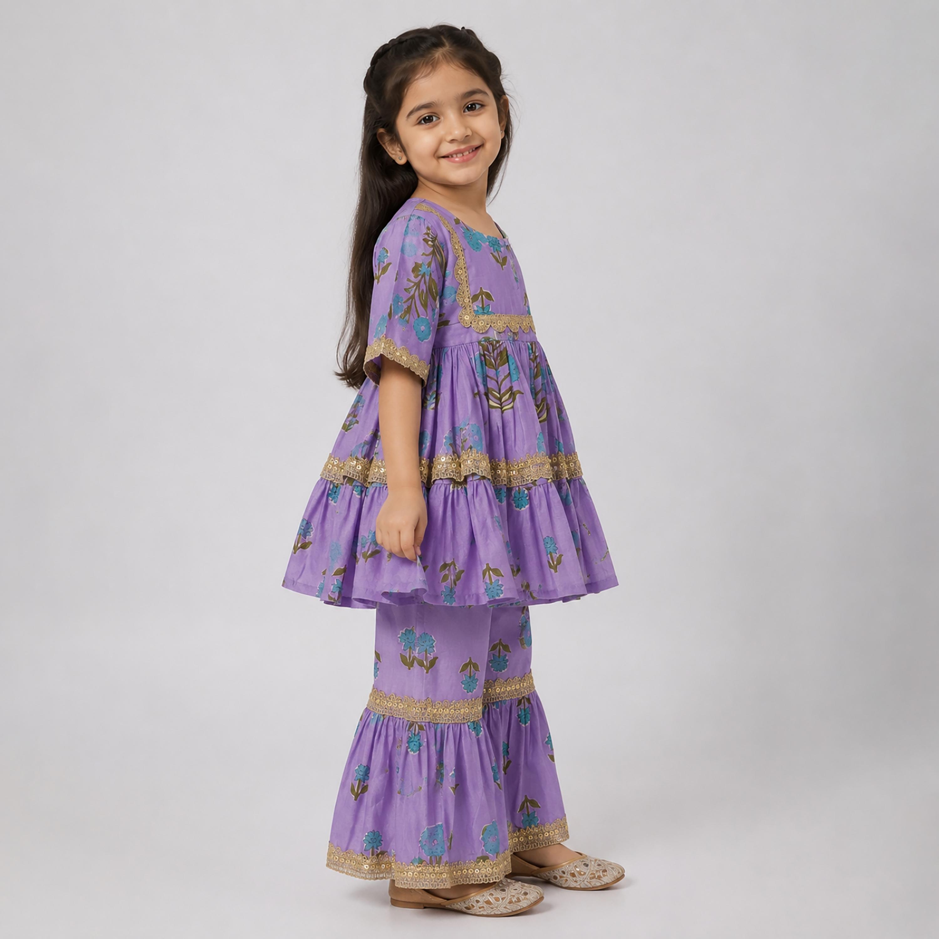 Babyqlo Floral Short Sleeves Peplum Kurta and Sharara Set-baby-girls-clothing-setsandcoords-image-3