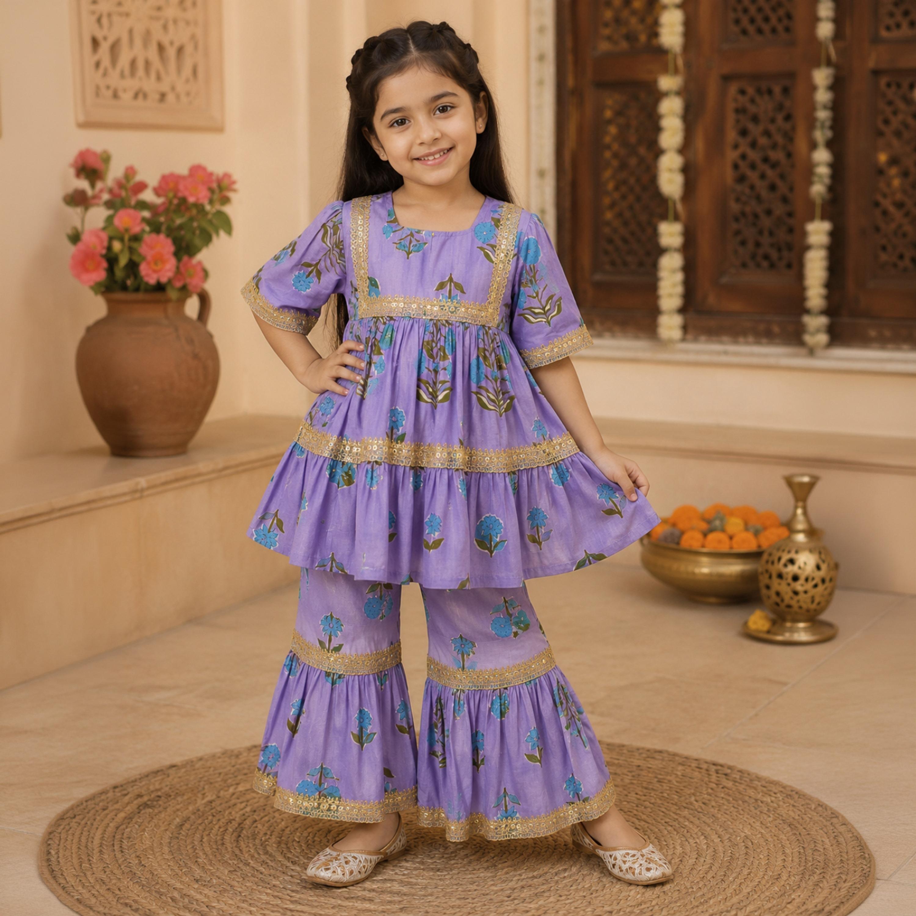 Babyqlo Floral Short Sleeves Peplum Kurta and Sharara Set-baby-girls-clothing-setsandcoords-image-4
