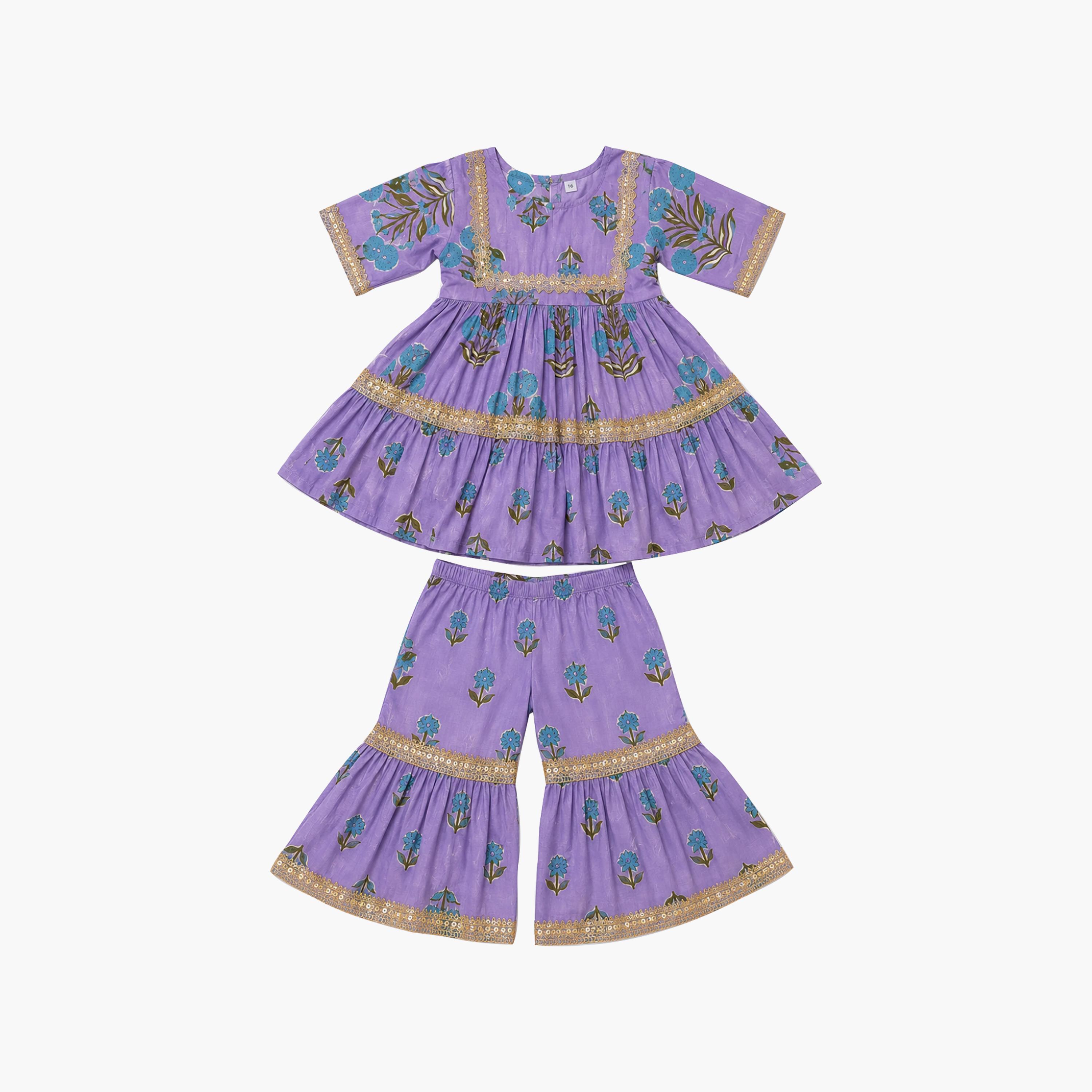 Babyqlo Floral Short Sleeves Peplum Kurta and Sharara Set-baby-girls-clothing-setsandcoords-image-5