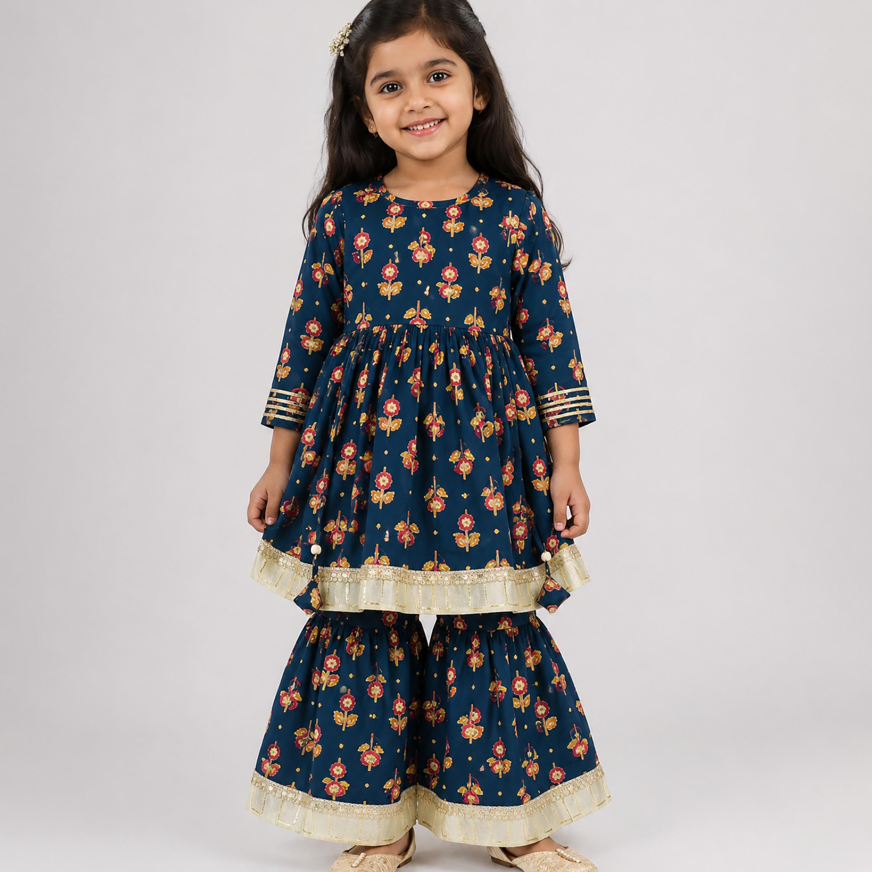 Babyqlo Floral Quarter Sleeves Anarkali Kurta with Sharara & Dupatta Set-baby-girls-clothing-setsandcoords-image-1