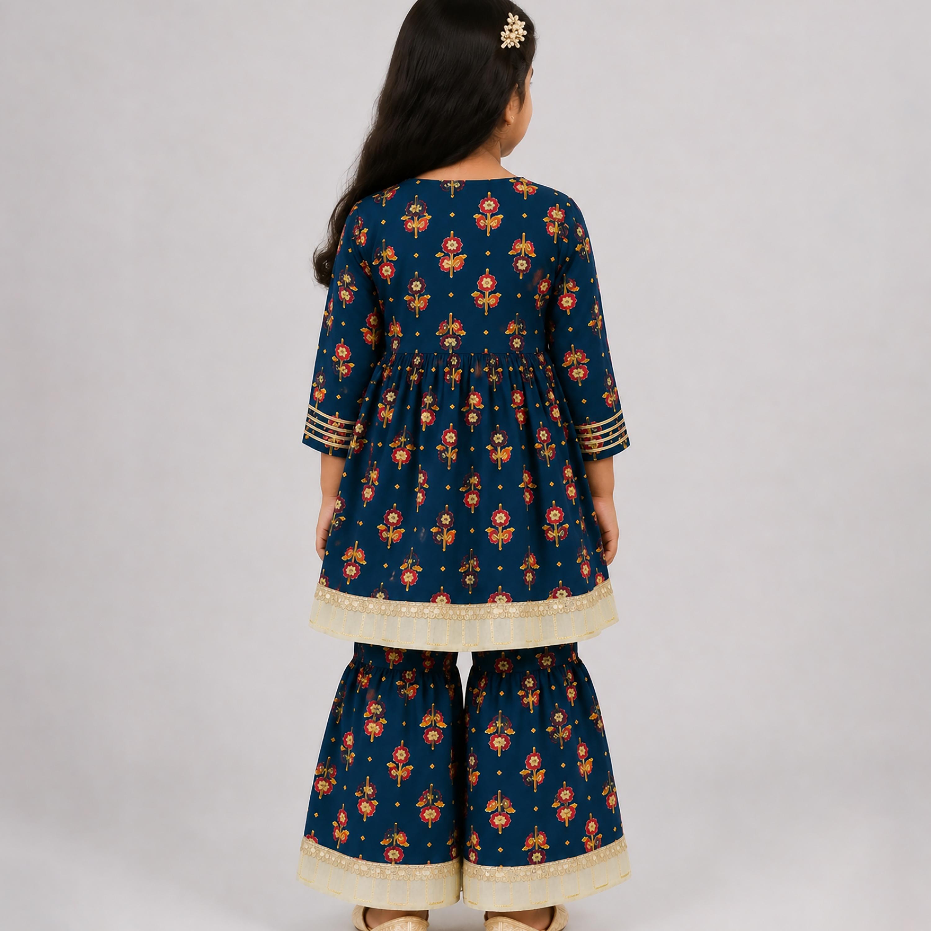 Babyqlo Floral Quarter Sleeves Anarkali Kurta with Sharara & Dupatta Set-baby-girls-clothing-setsandcoords-image-2