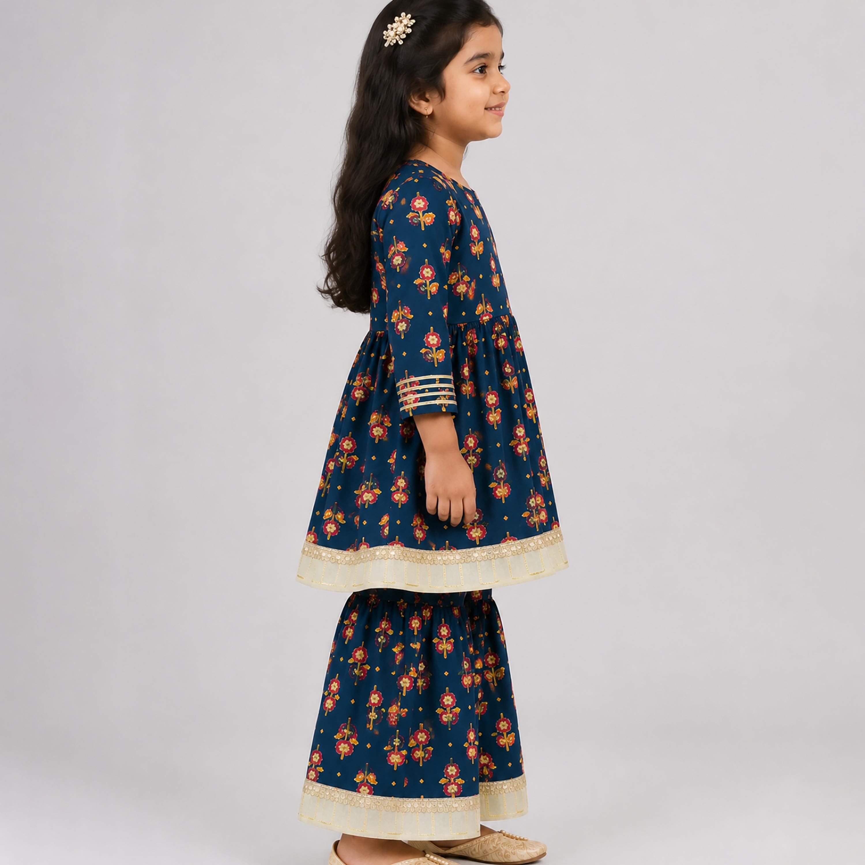 Babyqlo Floral Quarter Sleeves Anarkali Kurta with Sharara & Dupatta Set-baby-girls-clothing-setsandcoords-image-3