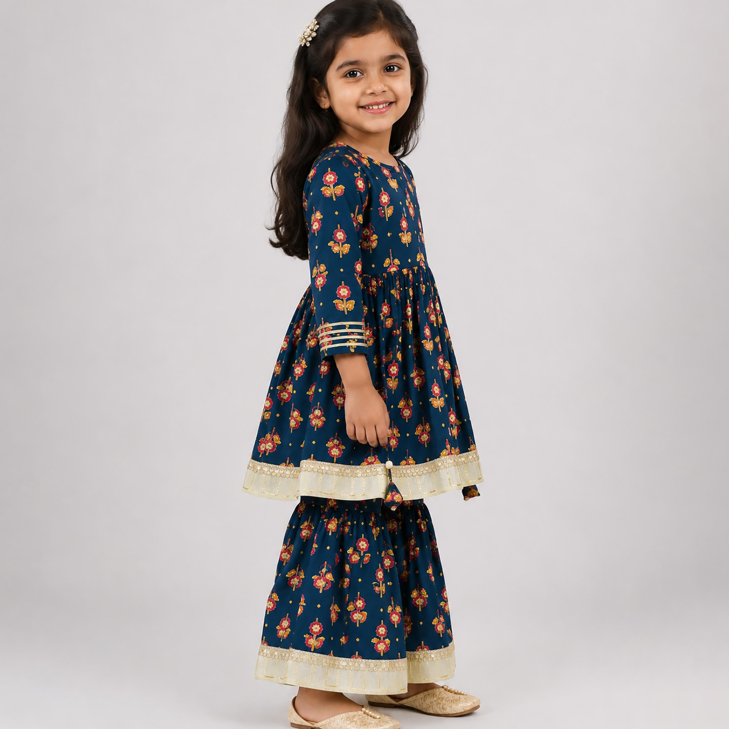 Babyqlo Floral Quarter Sleeves Anarkali Kurta with Sharara & Dupatta Set-baby-girls-clothing-setsandcoords-image-4