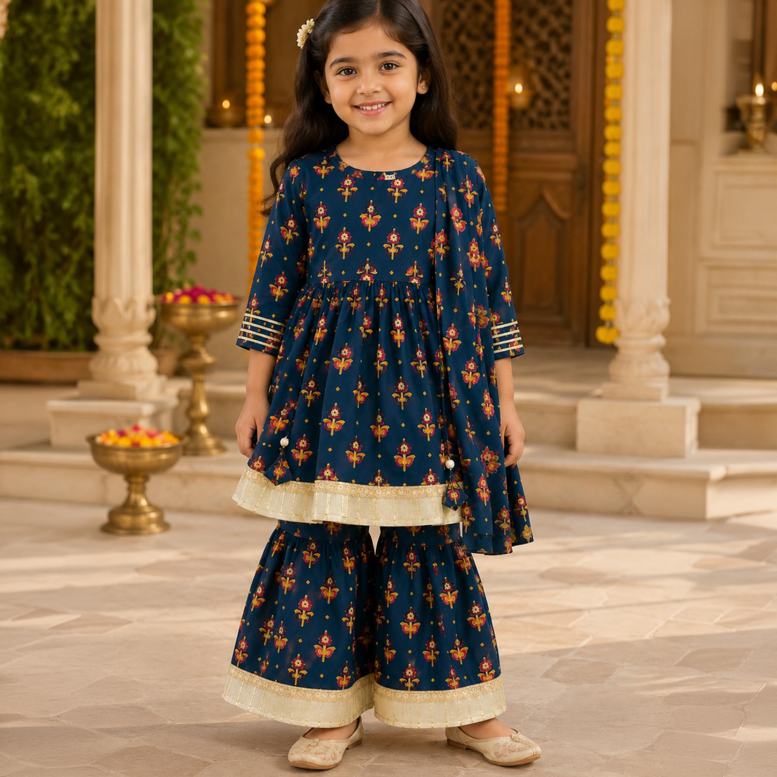 Babyqlo Floral Quarter Sleeves Anarkali Kurta with Sharara & Dupatta Set-baby-girls-clothing-setsandcoords-image-5