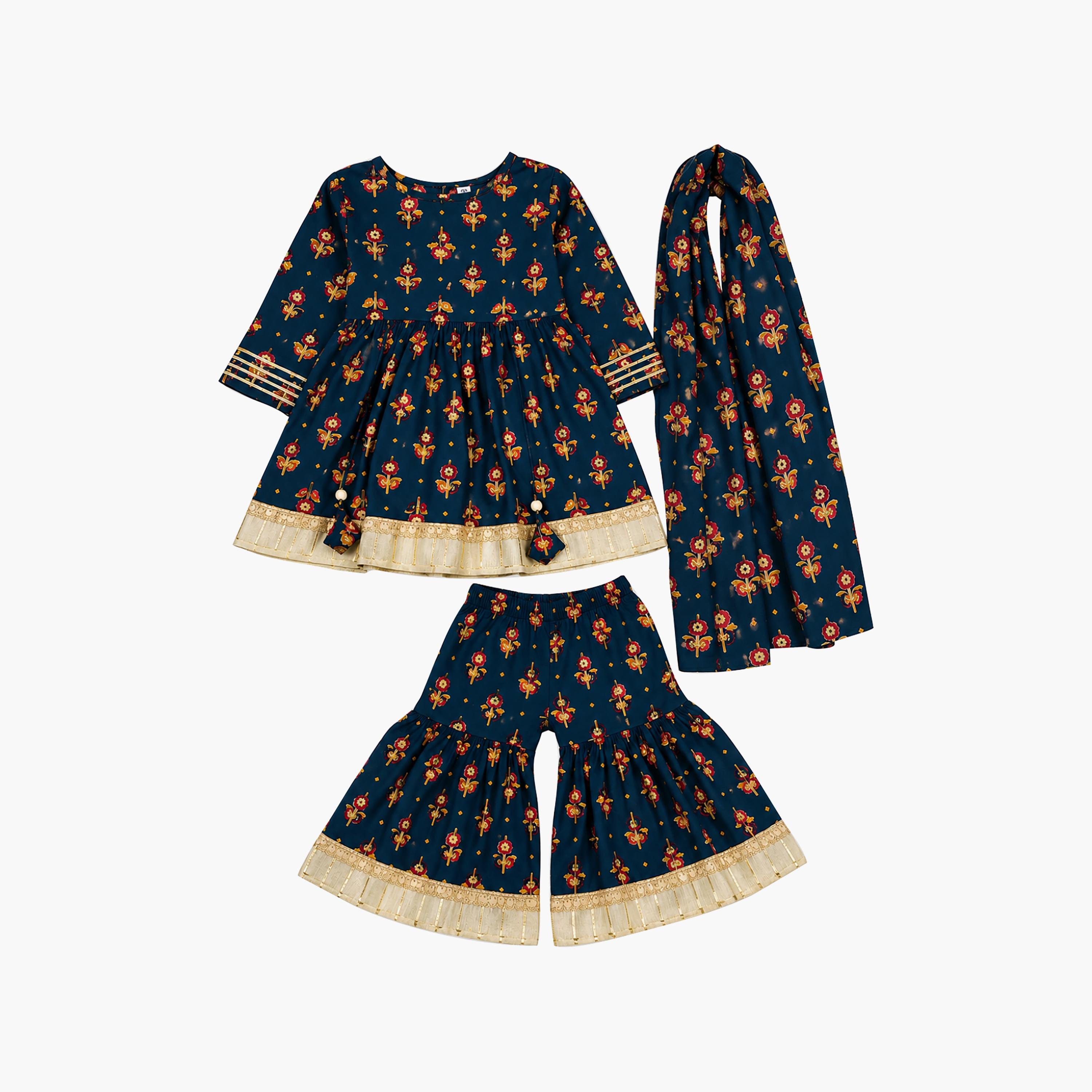 Babyqlo Floral Quarter Sleeves Anarkali Kurta with Sharara & Dupatta Set-baby-girls-clothing-setsandcoords-image-6