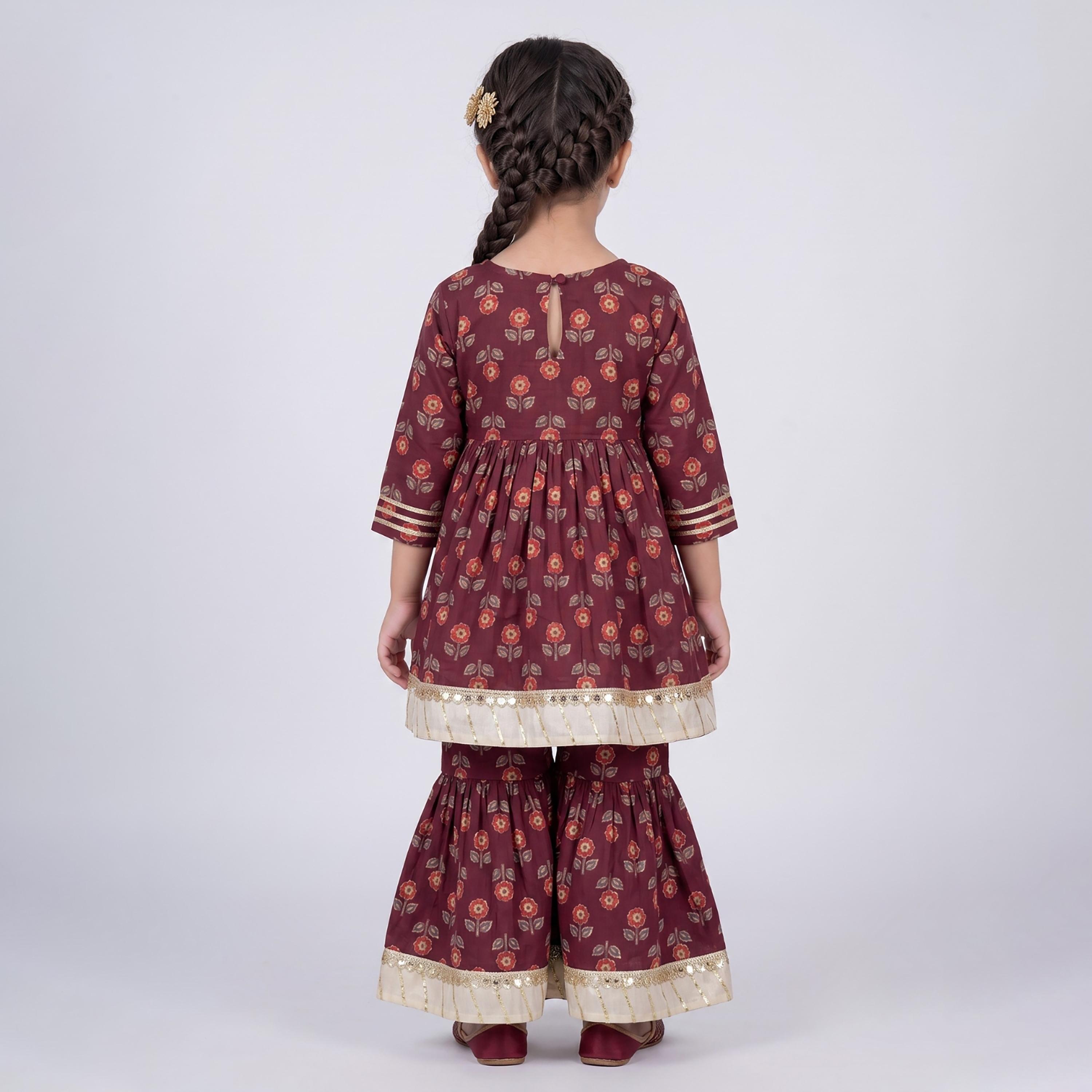 Babyqlo Floral Quarter Sleeves Anarkali Kurta with Sharara & Dupatta Set-baby-girls-clothing-setsandcoords-image-2