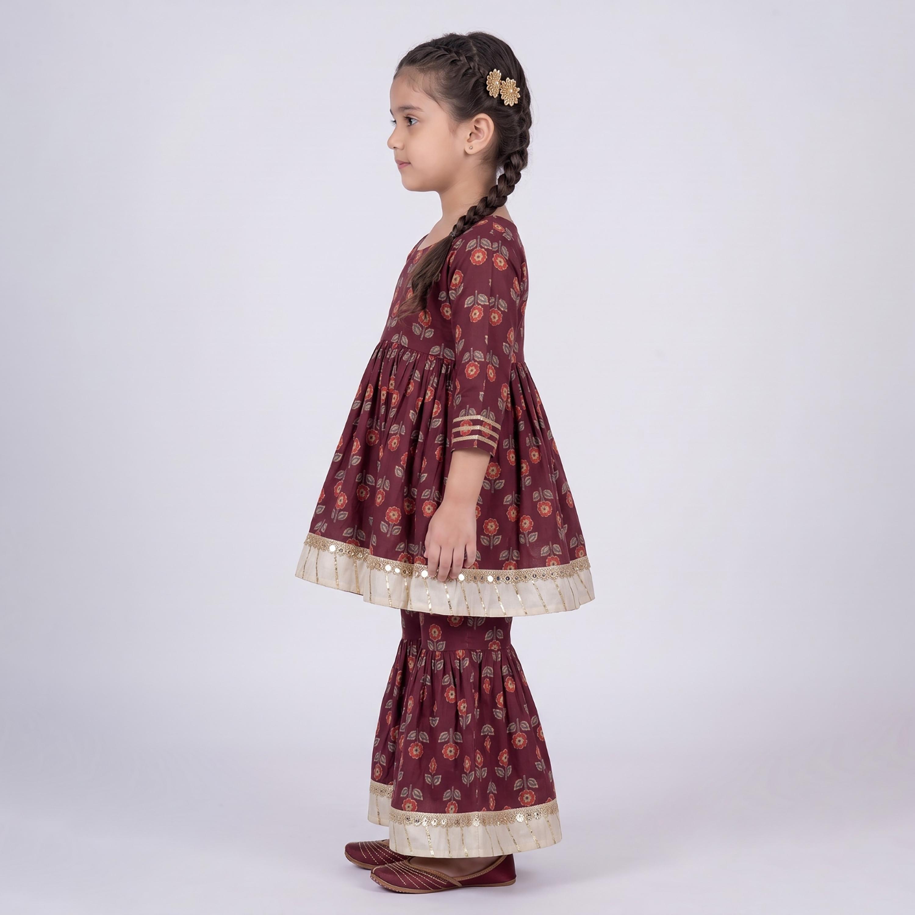 Babyqlo Floral Quarter Sleeves Anarkali Kurta with Sharara & Dupatta Set-baby-girls-clothing-setsandcoords-image-3