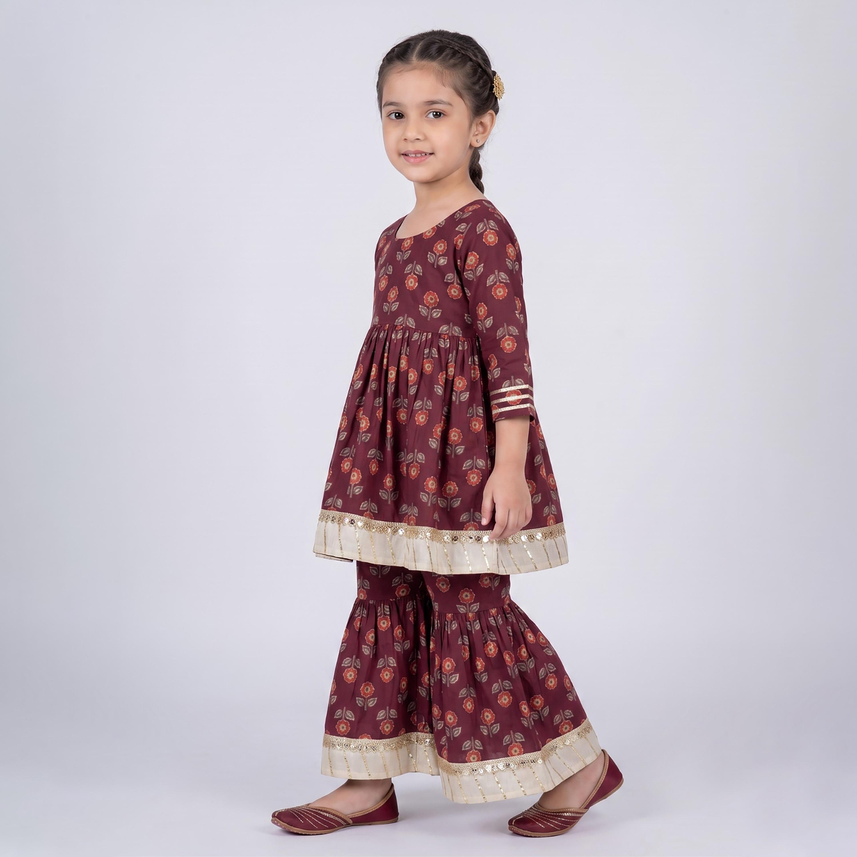 Babyqlo Floral Quarter Sleeves Anarkali Kurta with Sharara & Dupatta Set-baby-girls-clothing-setsandcoords-image-4