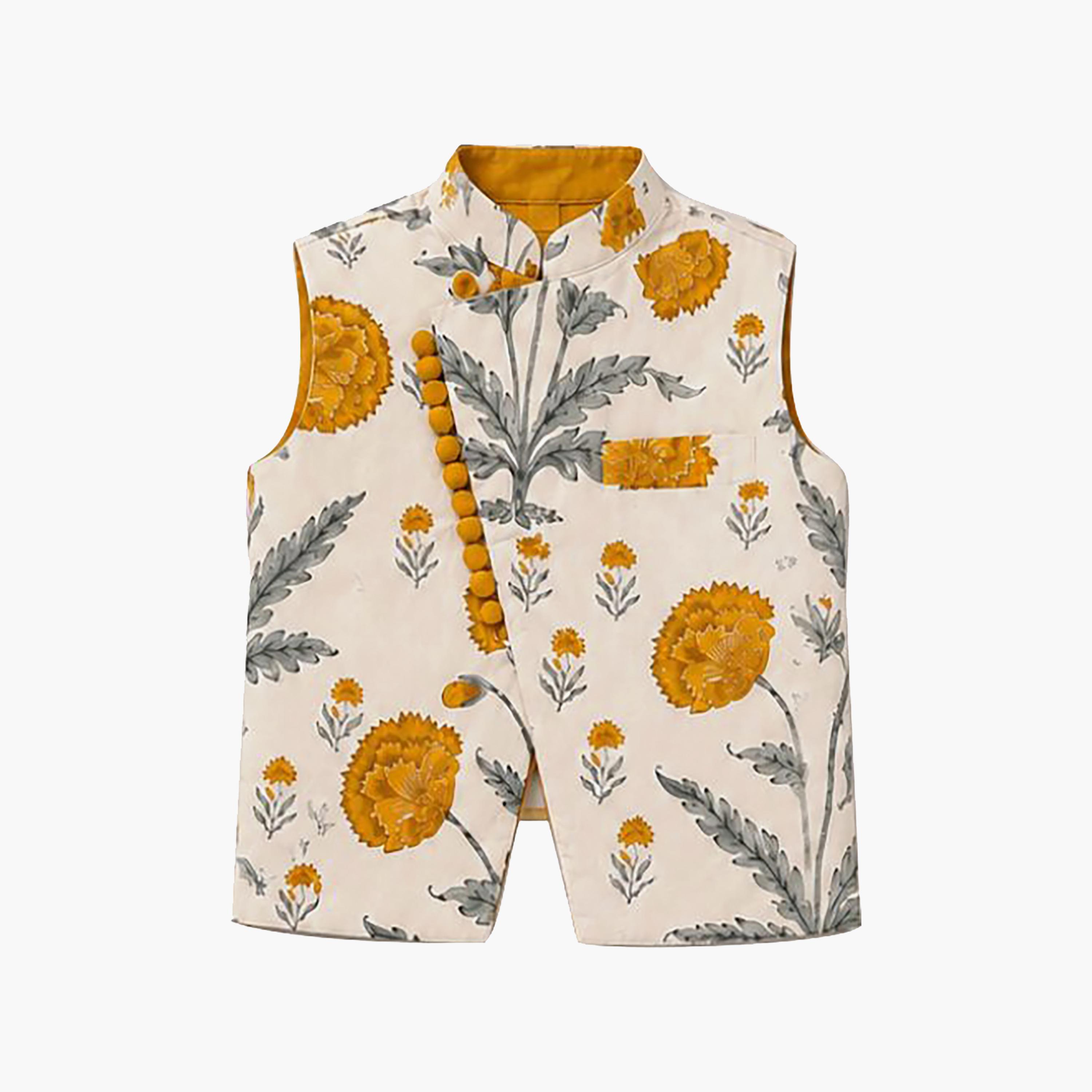 Babyqlo Long Sleeves Ethnic Kurta with Floral Jacket & Pyjama Set-boys-clothing-setsandcoords-image-7