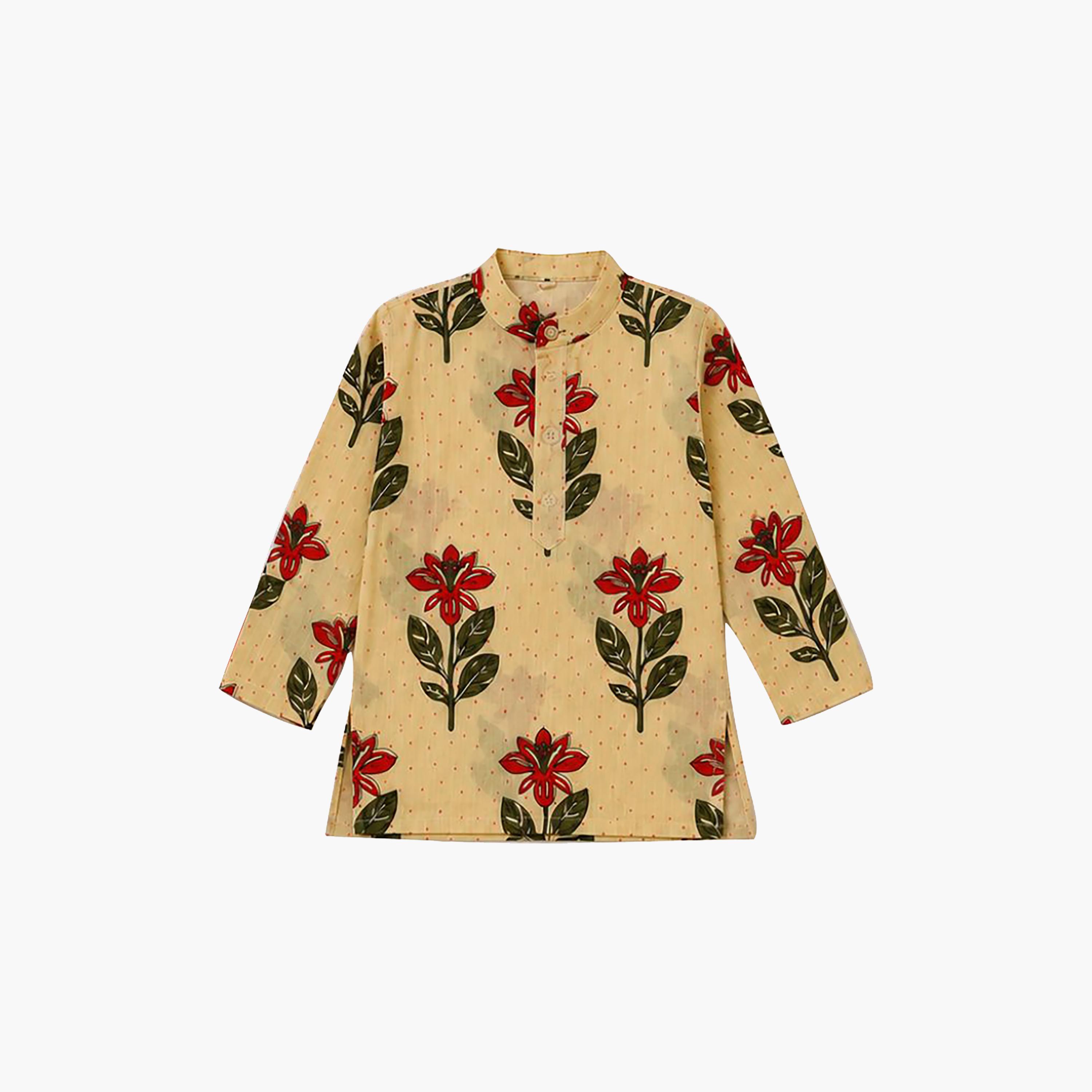 Babyqlo Floral Long Sleeves Ethnic Kurta with Jacket & Pyjama Set-boys-clothing-setsandcoords-image-7