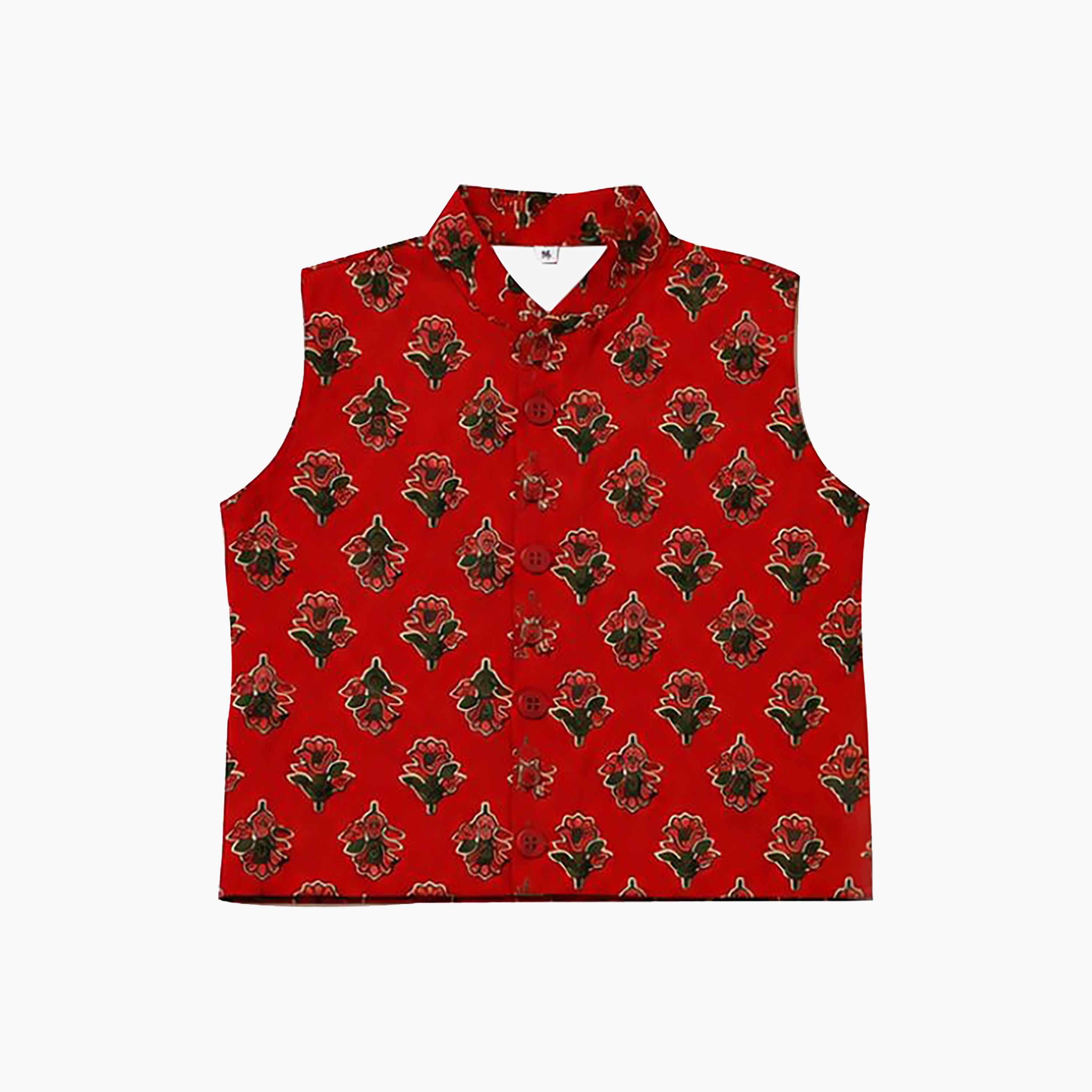 Babyqlo Floral Long Sleeves Ethnic Kurta with Jacket & Pyjama Set-boys-clothing-setsandcoords-image-8