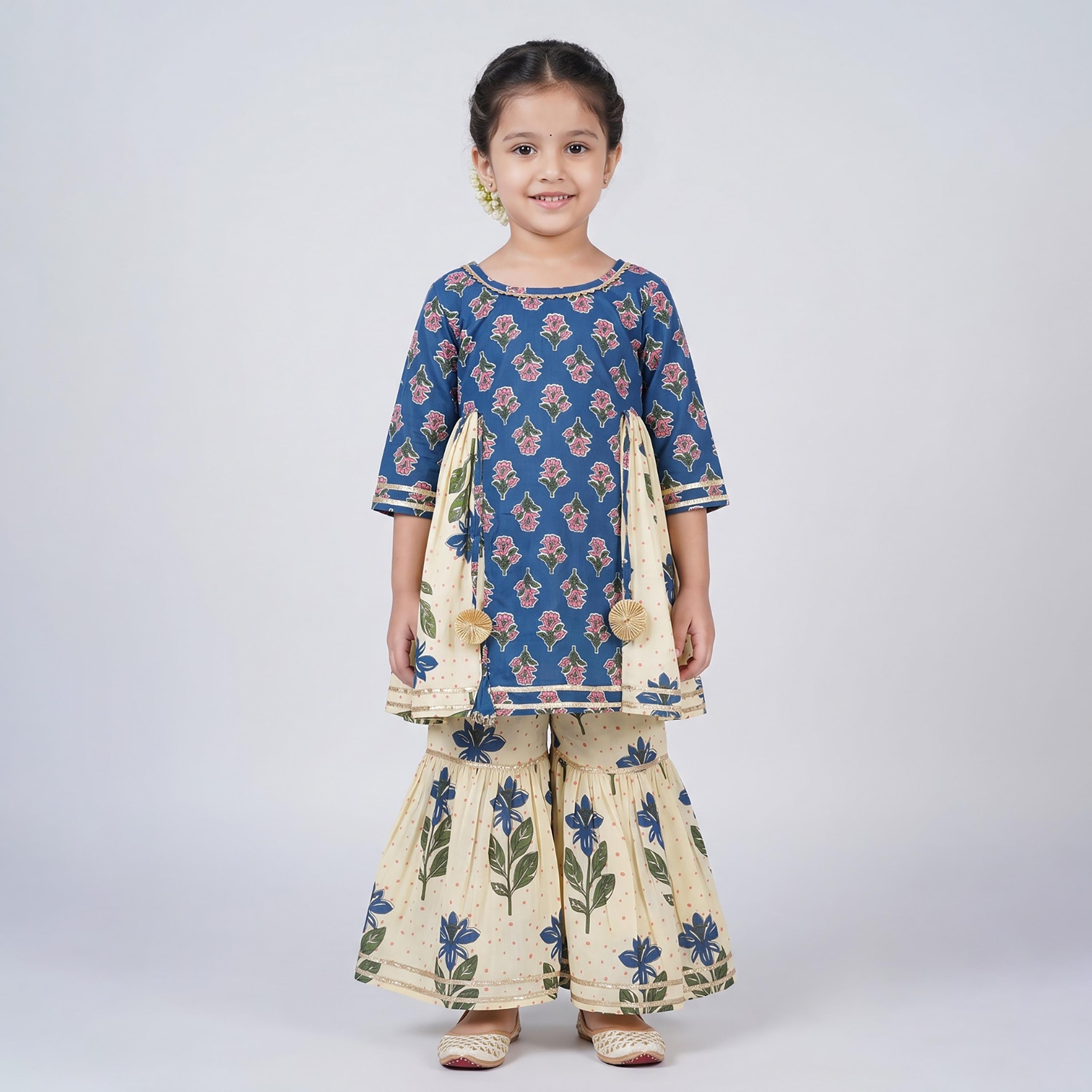 Babyqlo Floral Quarter Sleeves Kurta with Sharara Set-baby-girls-clothing-setsandcoords-image-1