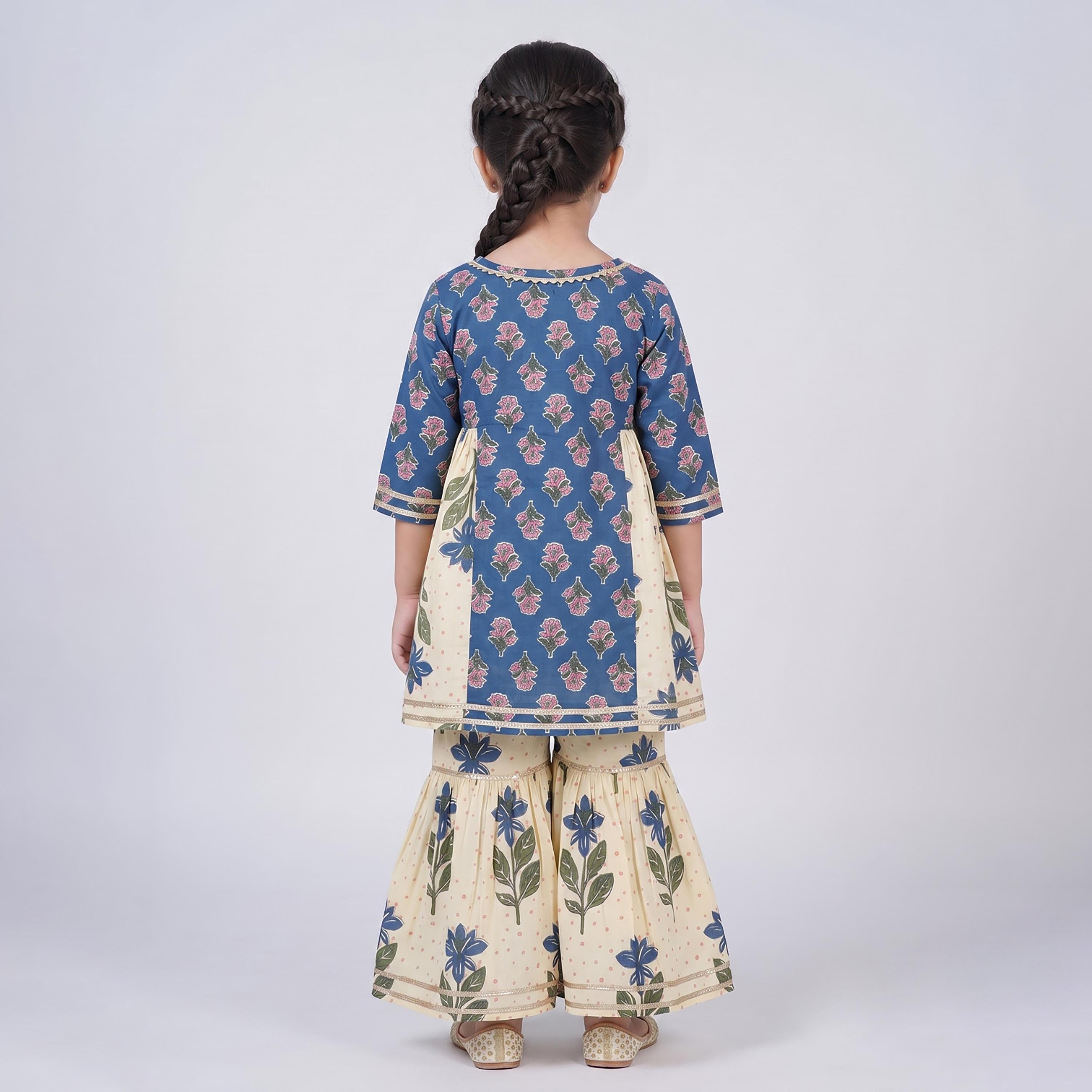 Babyqlo Floral Quarter Sleeves Kurta with Sharara Set-baby-girls-clothing-setsandcoords-image-2