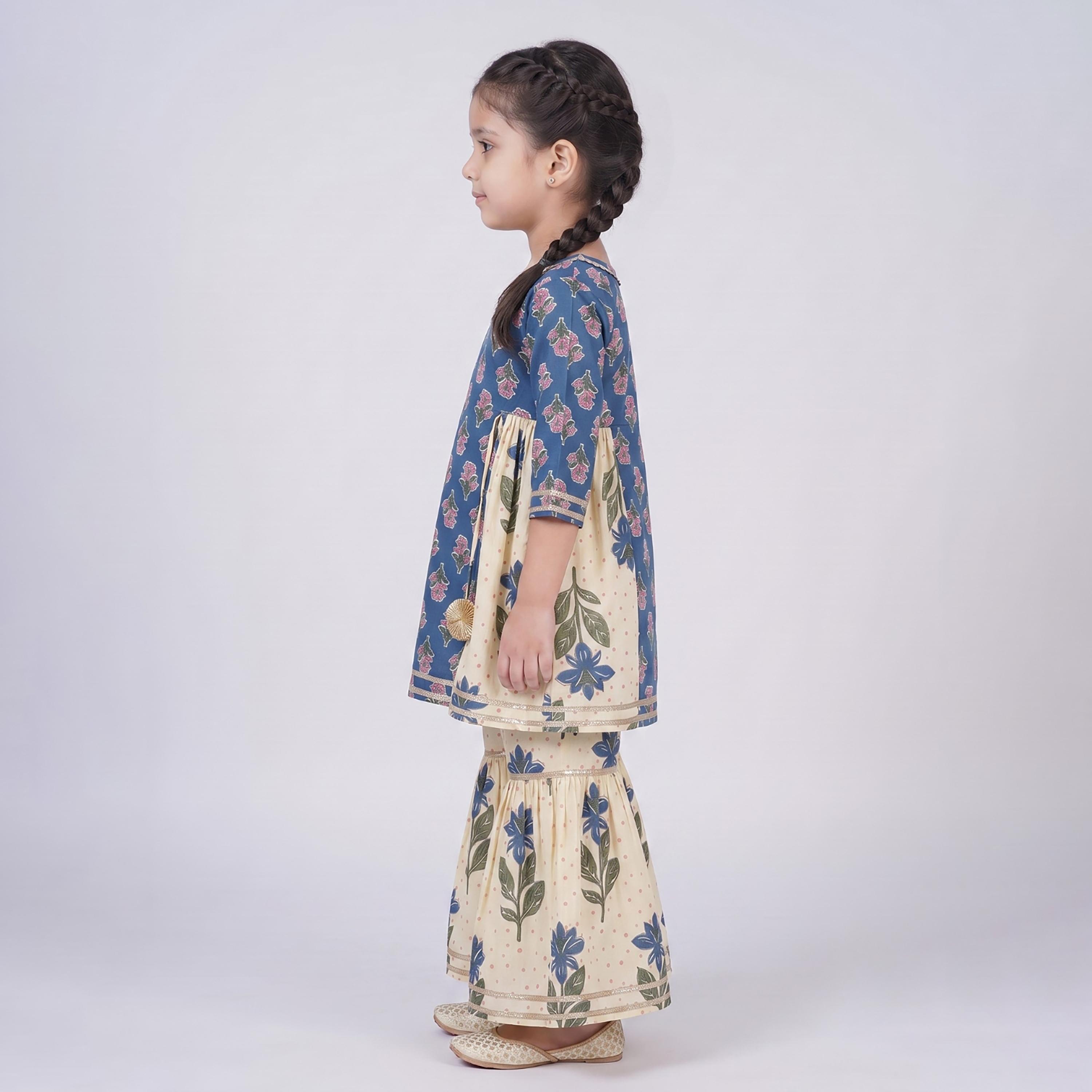 Babyqlo Floral Quarter Sleeves Kurta with Sharara Set-baby-girls-clothing-setsandcoords-image-3