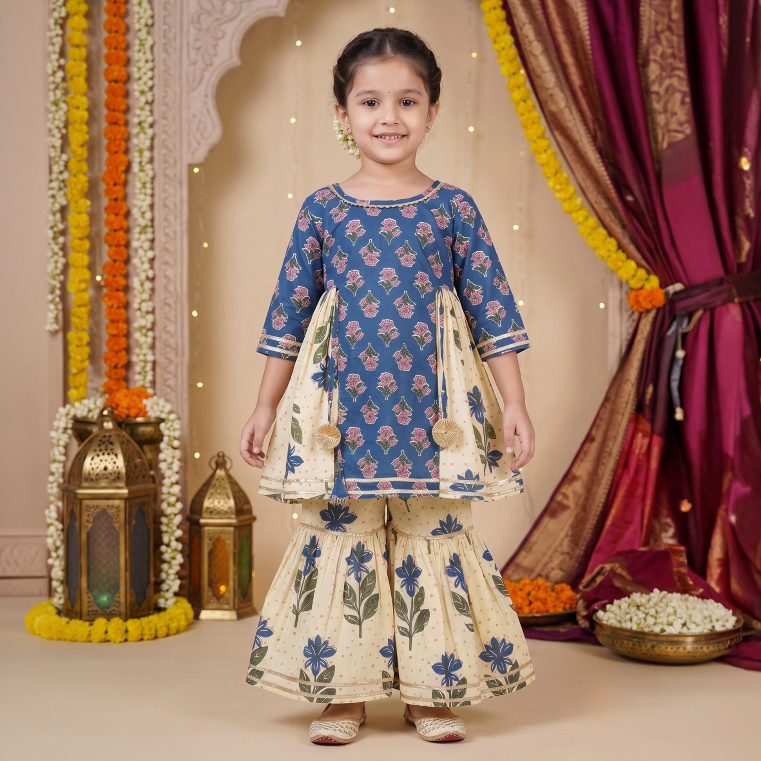 Babyqlo Floral Quarter Sleeves Kurta with Sharara Set-baby-girls-clothing-setsandcoords-image-4