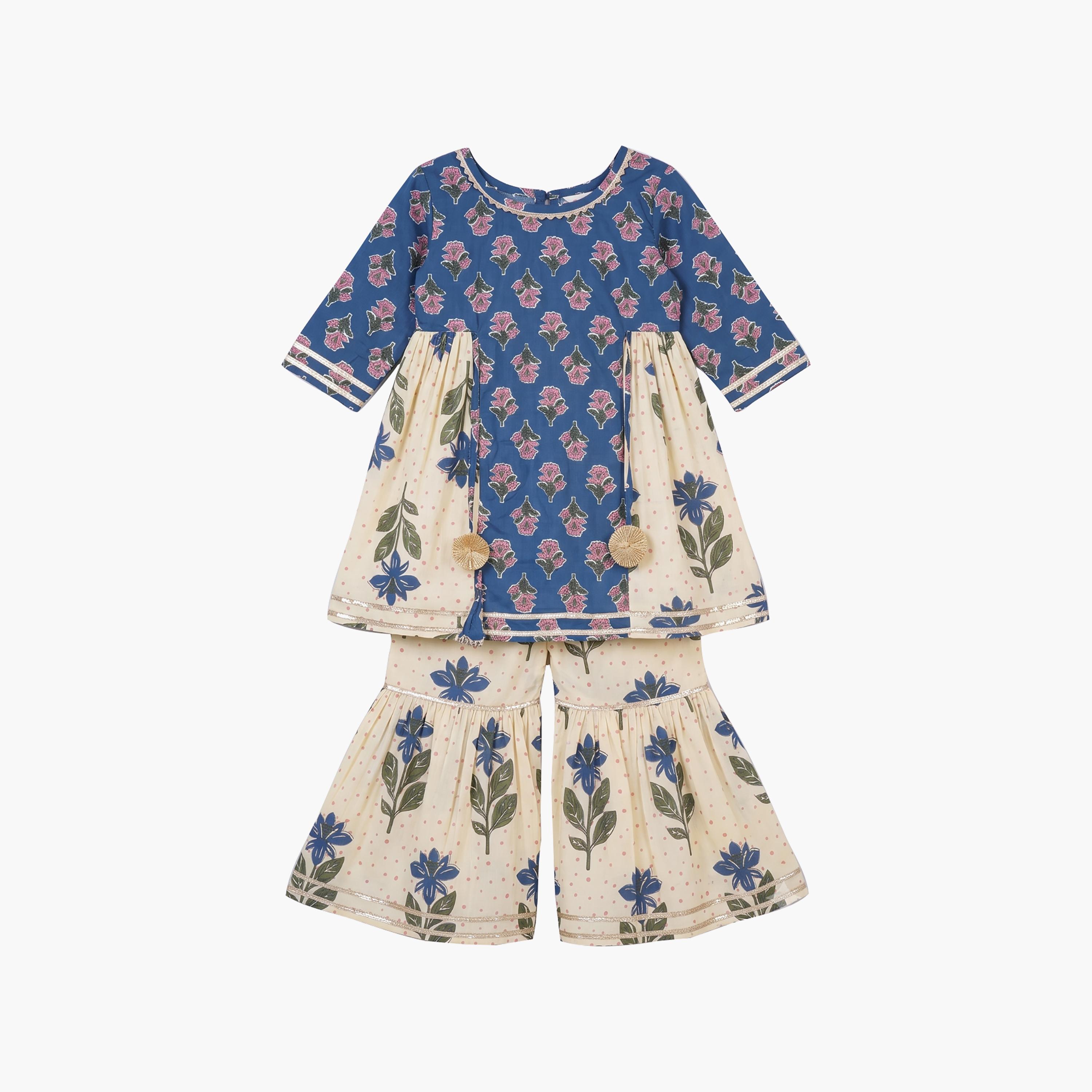 Babyqlo Floral Quarter Sleeves Kurta with Sharara Set-baby-girls-clothing-setsandcoords-image-6