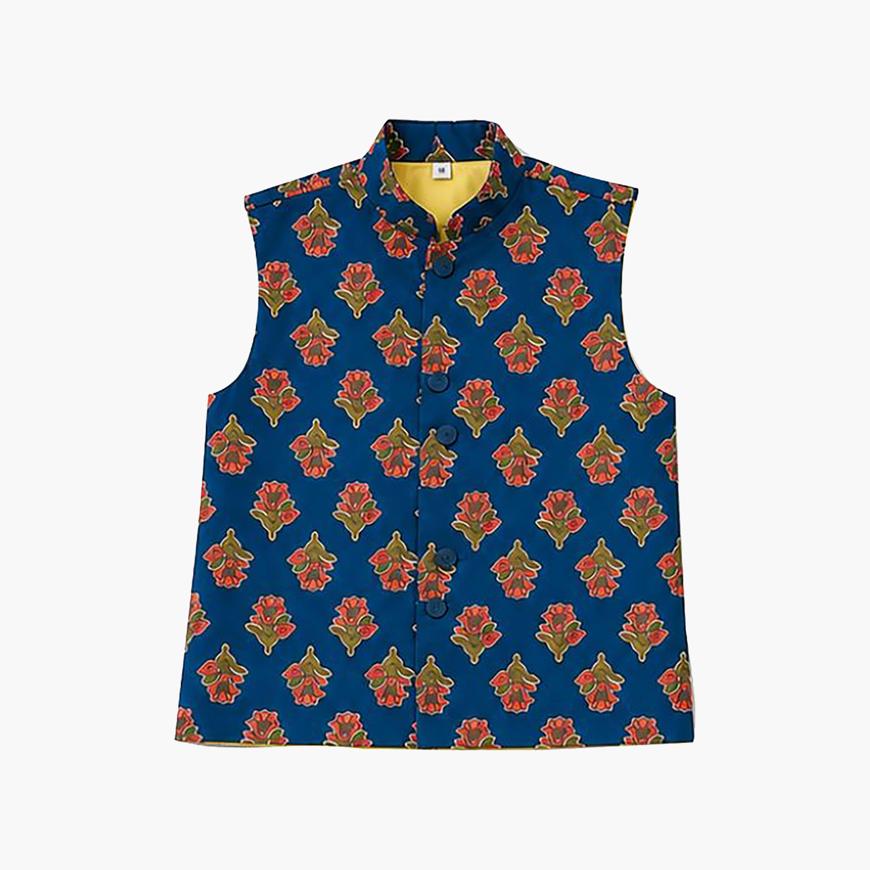 Babyqlo Floral Long Sleeves Ethnic Kurta with Jacket & Pyjama Set-boys-clothing-setsandcoords-image-7