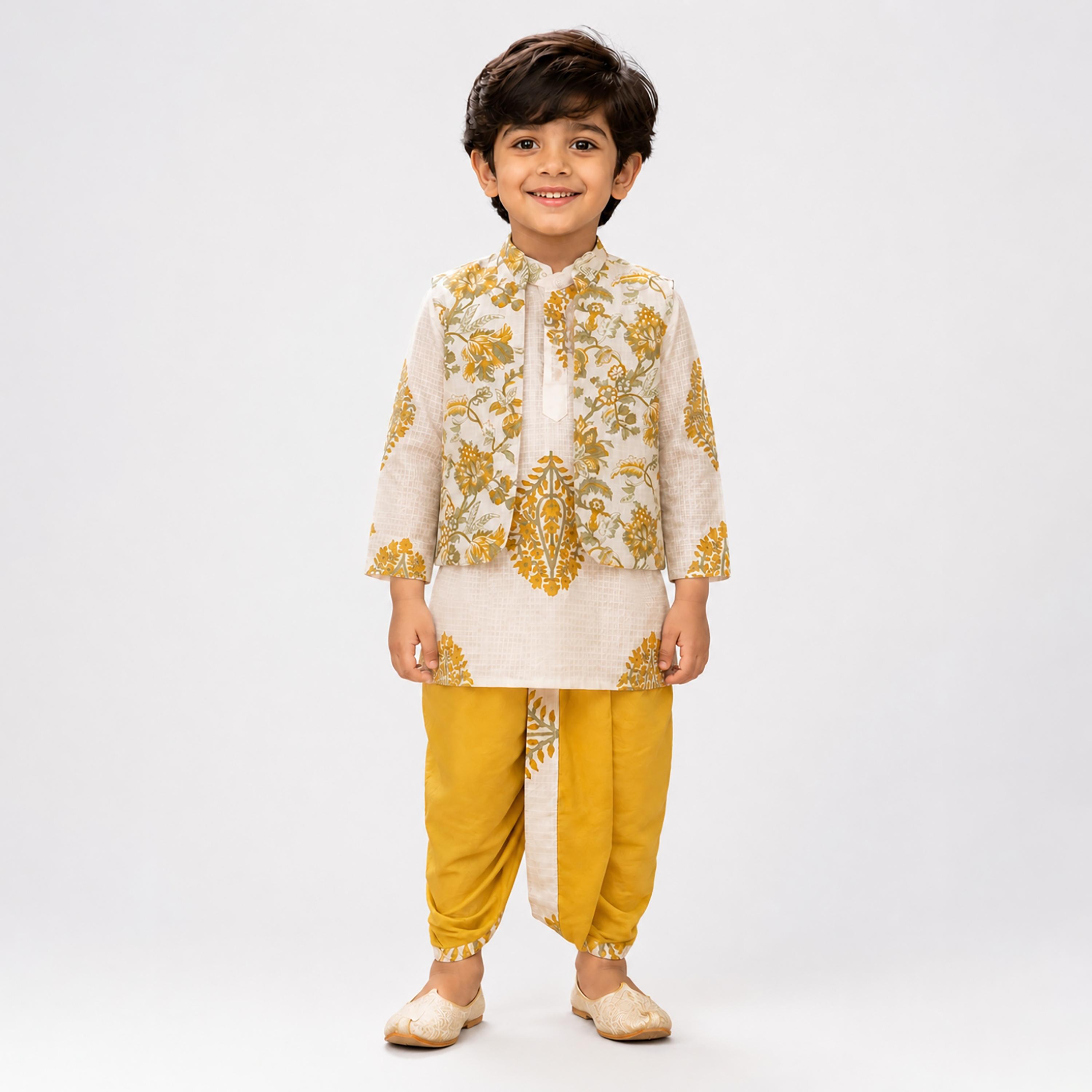 Babyqlo Floral Long Sleeve Ethnic Kurta with Jacket & Dhoti Set-boys-clothing-setsandcoords-image-1