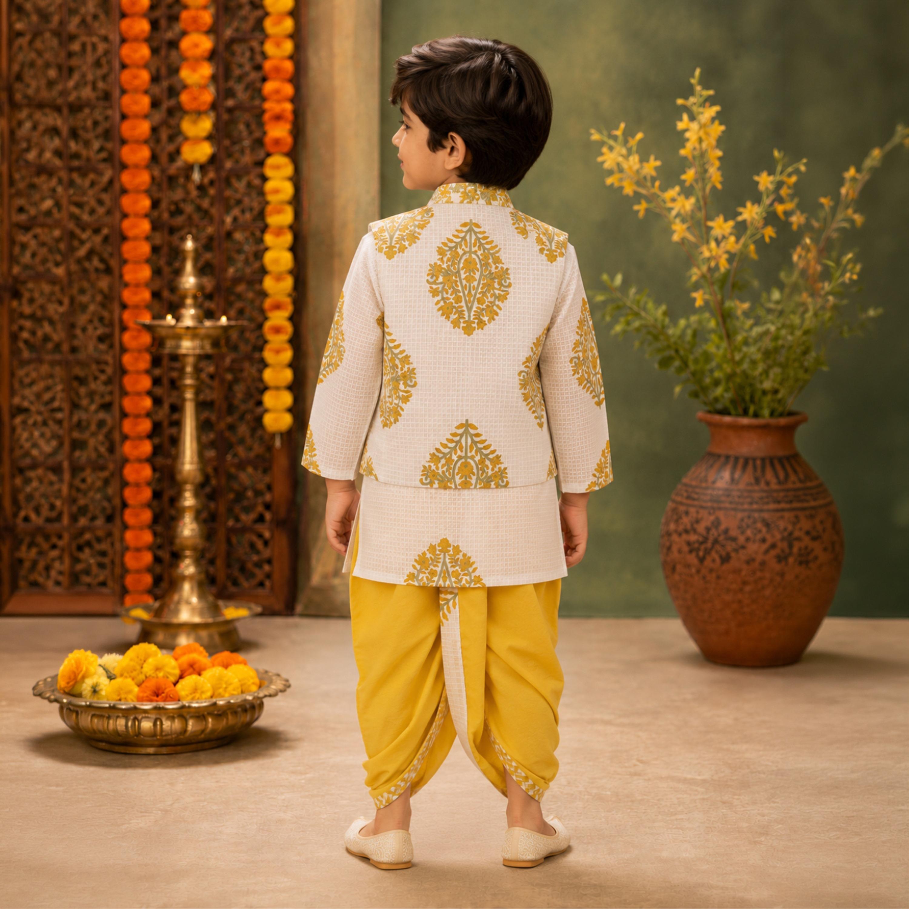 Babyqlo Floral Long Sleeve Ethnic Kurta with Jacket & Dhoti Set-boys-clothing-setsandcoords-image-2