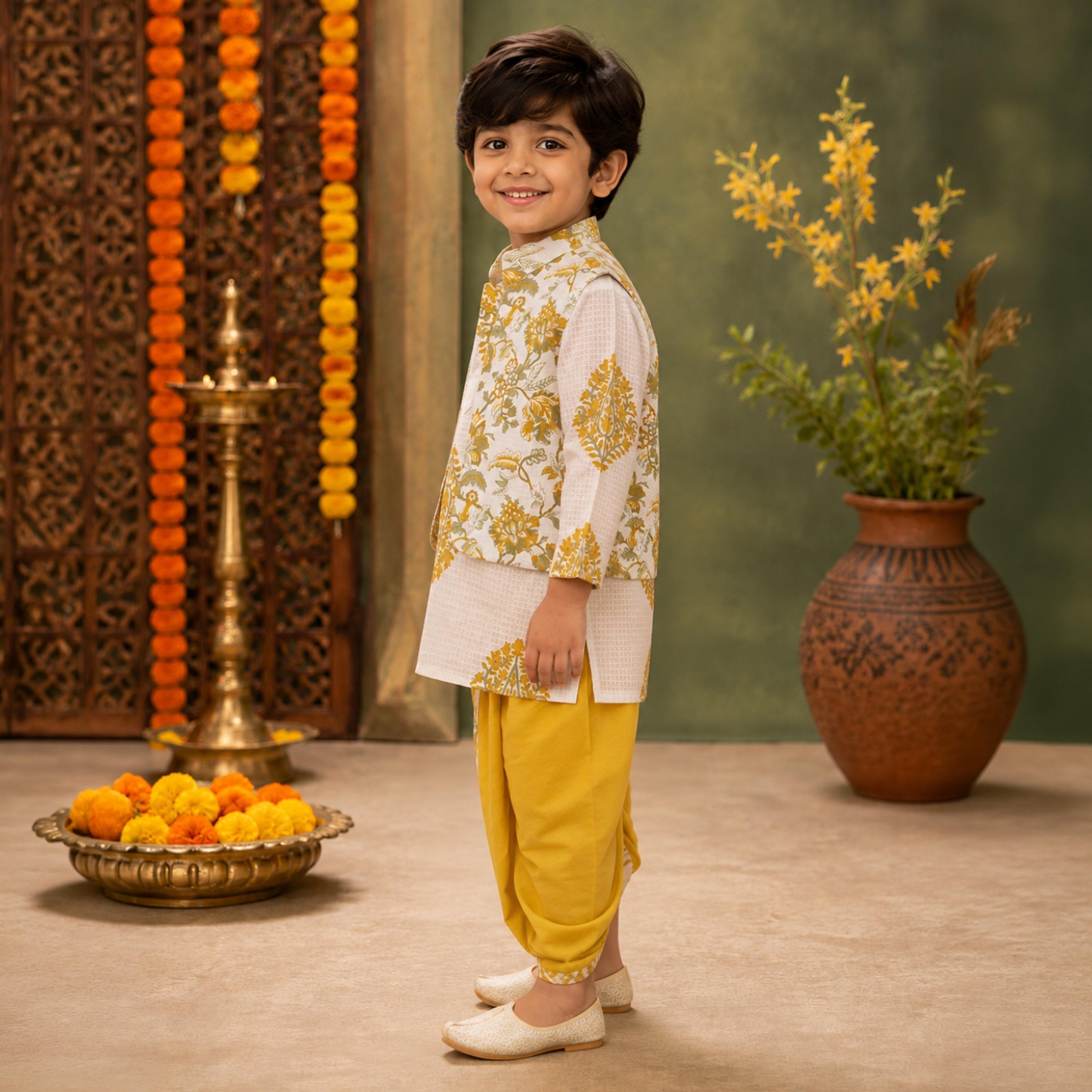 Babyqlo Floral Long Sleeve Ethnic Kurta with Jacket & Dhoti Set-boys-clothing-setsandcoords-image-3