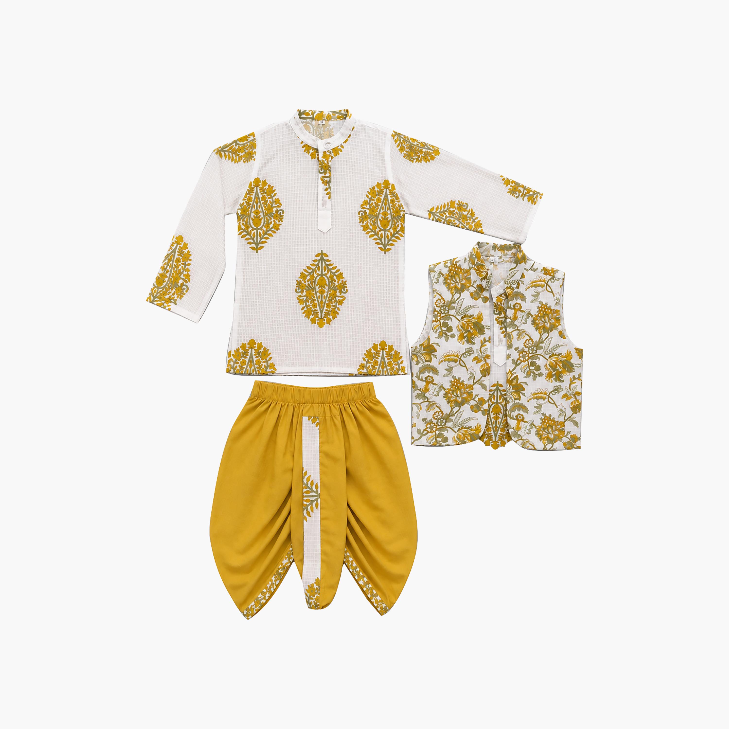 Babyqlo Floral Long Sleeve Ethnic Kurta with Jacket & Dhoti Set-boys-clothing-setsandcoords-image-5