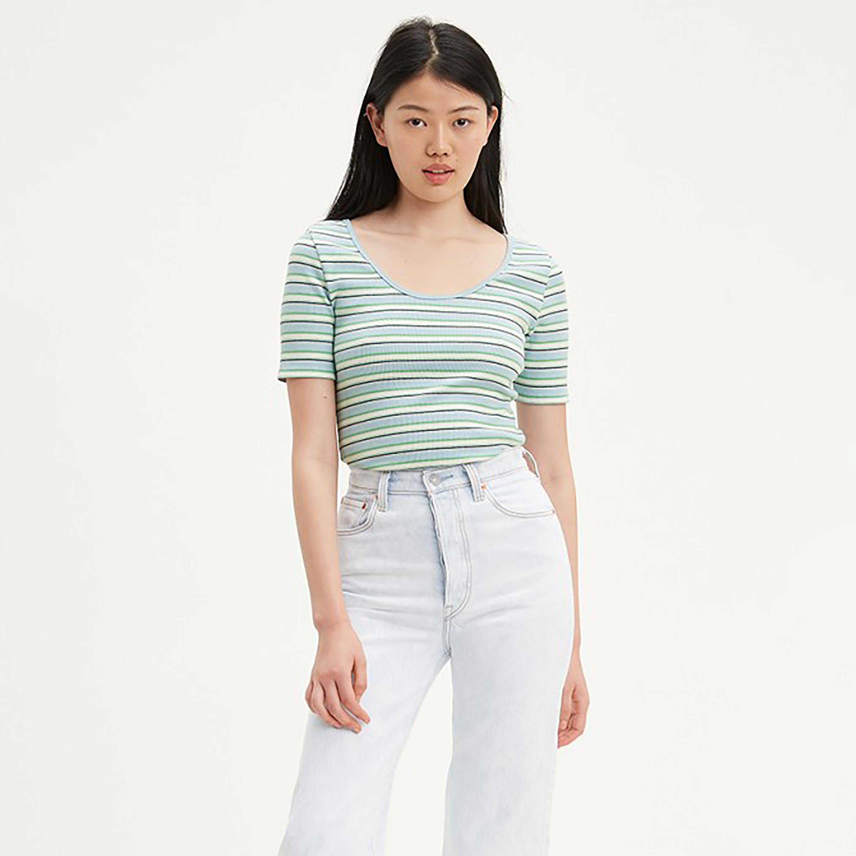 Levi's Striped Round Neck Short Sleeves T-Shirt-women-clothing-tshirts-image-1
