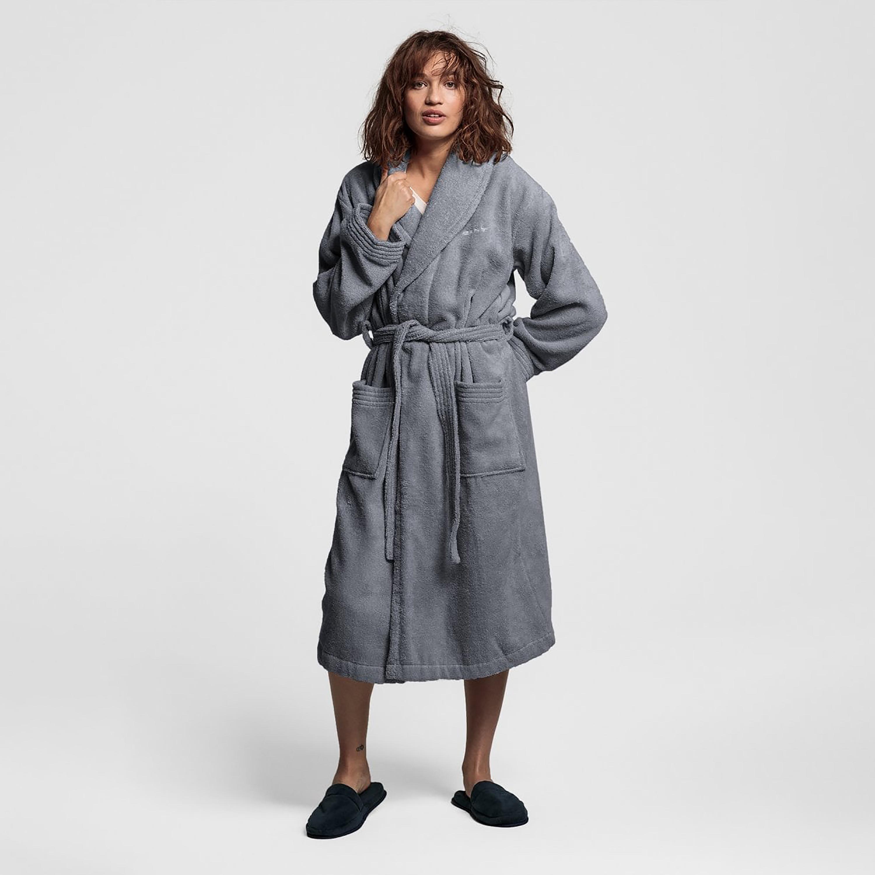 Gant Plain Shawl Lapel Bath Robe with Front Tie-Up Belt-women-clothing-nightwear-robes-image-1
