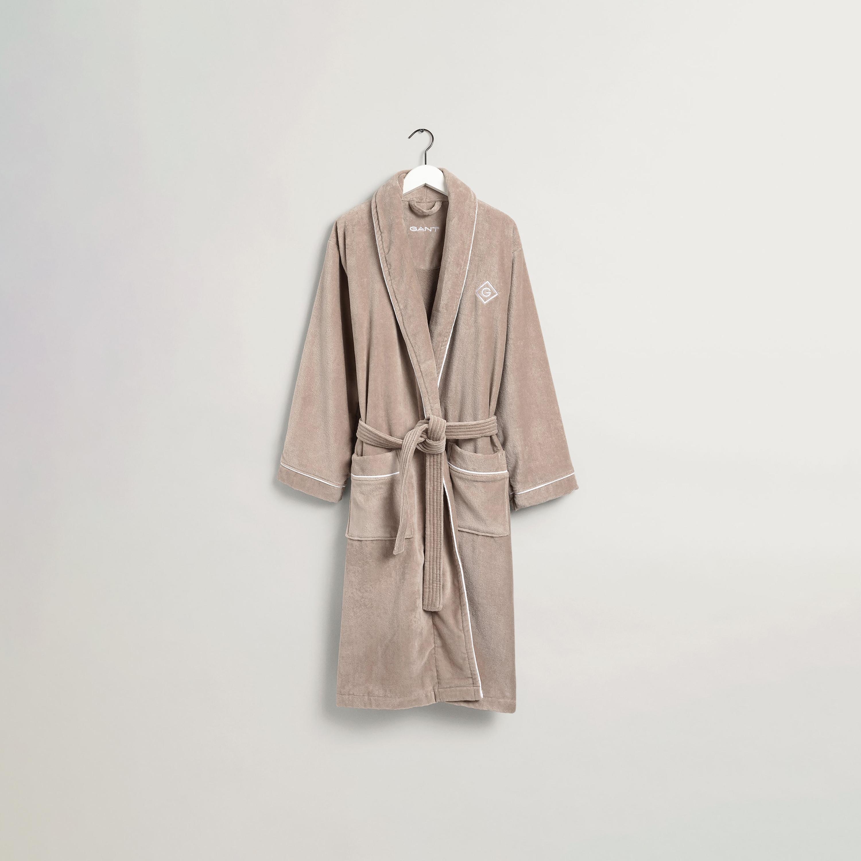روب حمام طية صدر السترة مطرز بشعار جانت مع حزام ربط أمامي-women-clothing-nightwear-robes-image-1