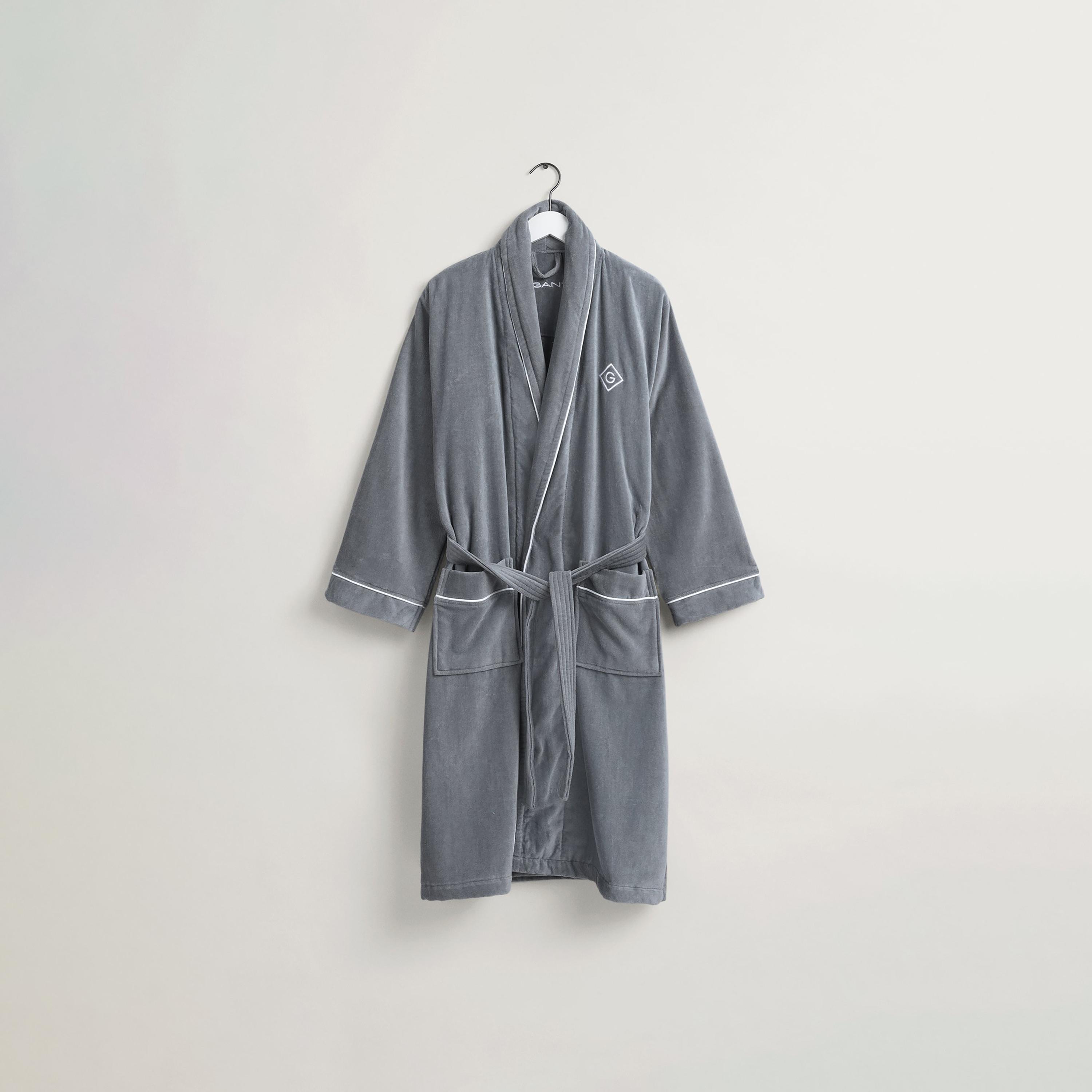 روب حمام طية صدر السترة مطرز بشعار جانت مع حزام ربط أمامي-women-clothing-nightwear-robes-image-2