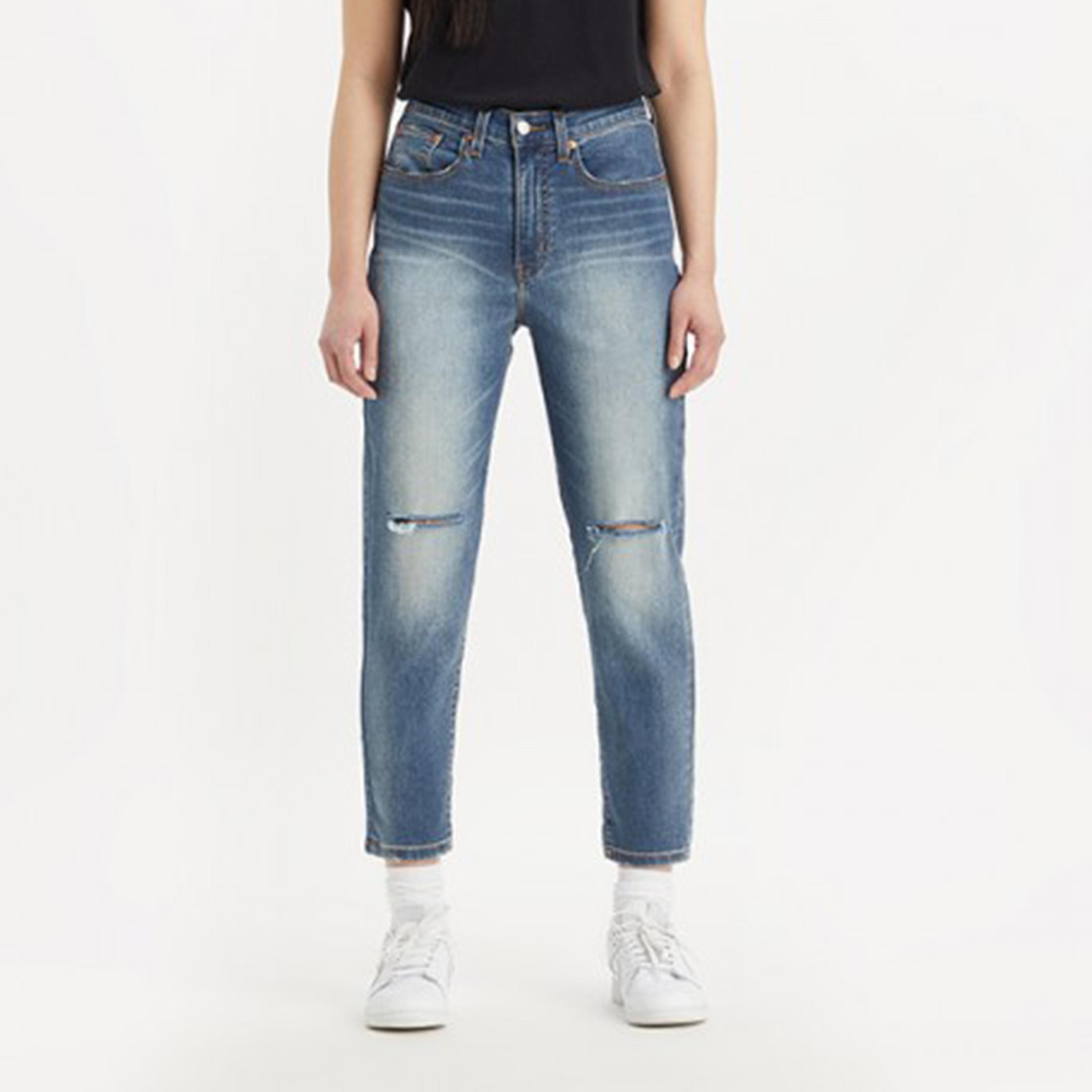Levi's Blue Boyfriend Fit High-Rise Slash Knee Jeans-women-clothing-bottoms-jeans-image-1