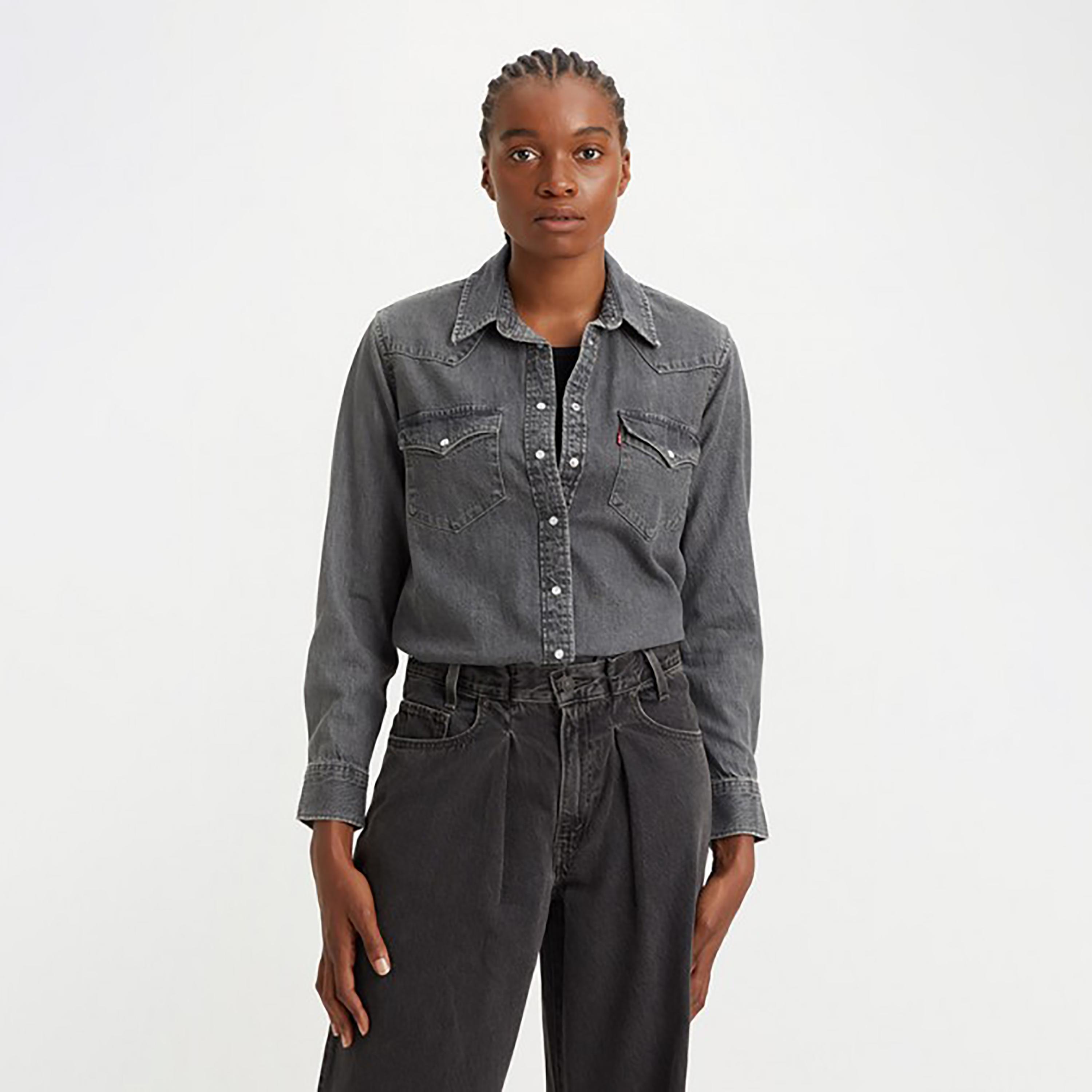 Levi's Plain Collared Long Sleeves Casual Denim Shirt-women-clothing-shirtsandblouses-shirts-image-1