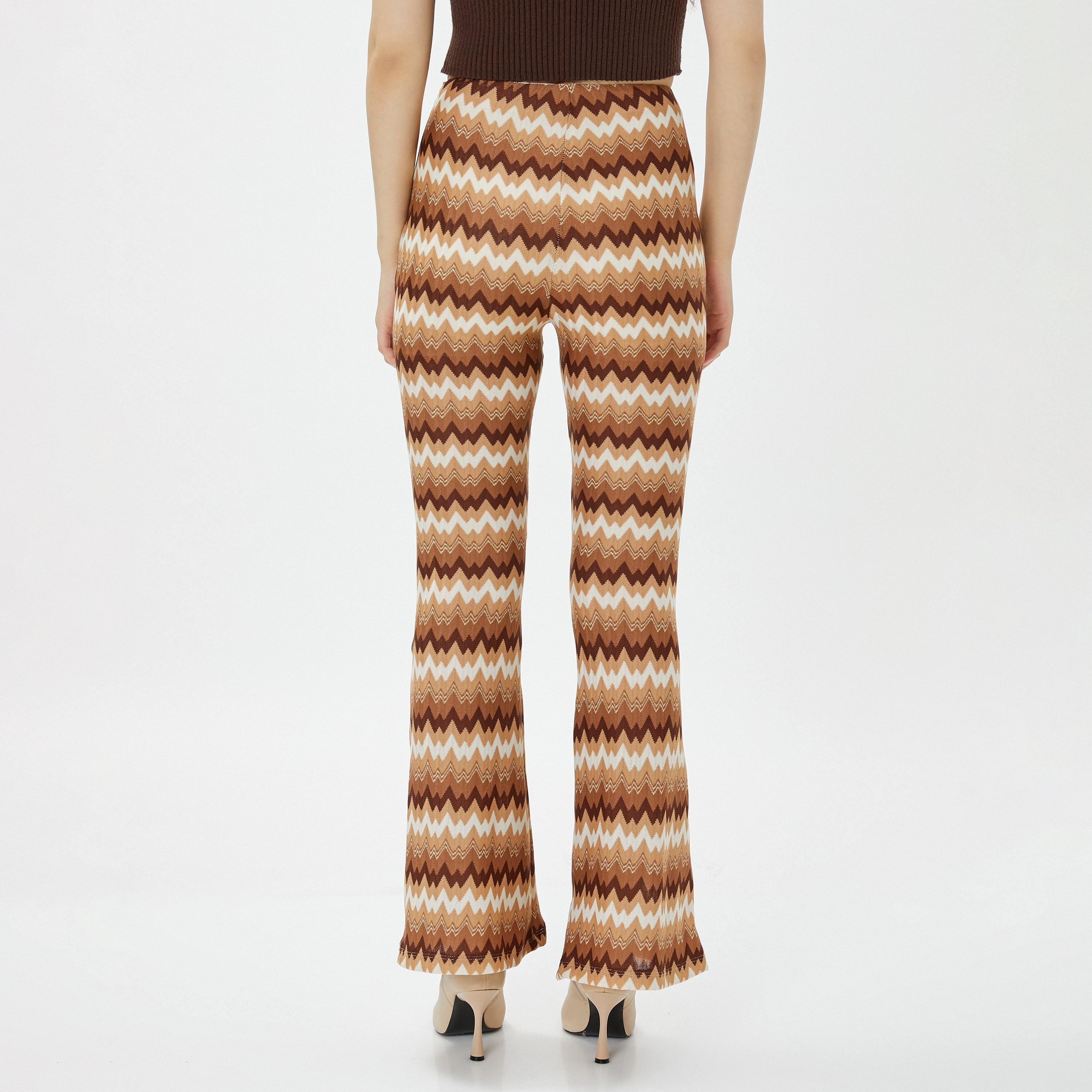 KOTON Brown Chevron Print Tricot Zip Fly Bootcut Women's Trousers-women-clothing-bottoms-trousers-image-4