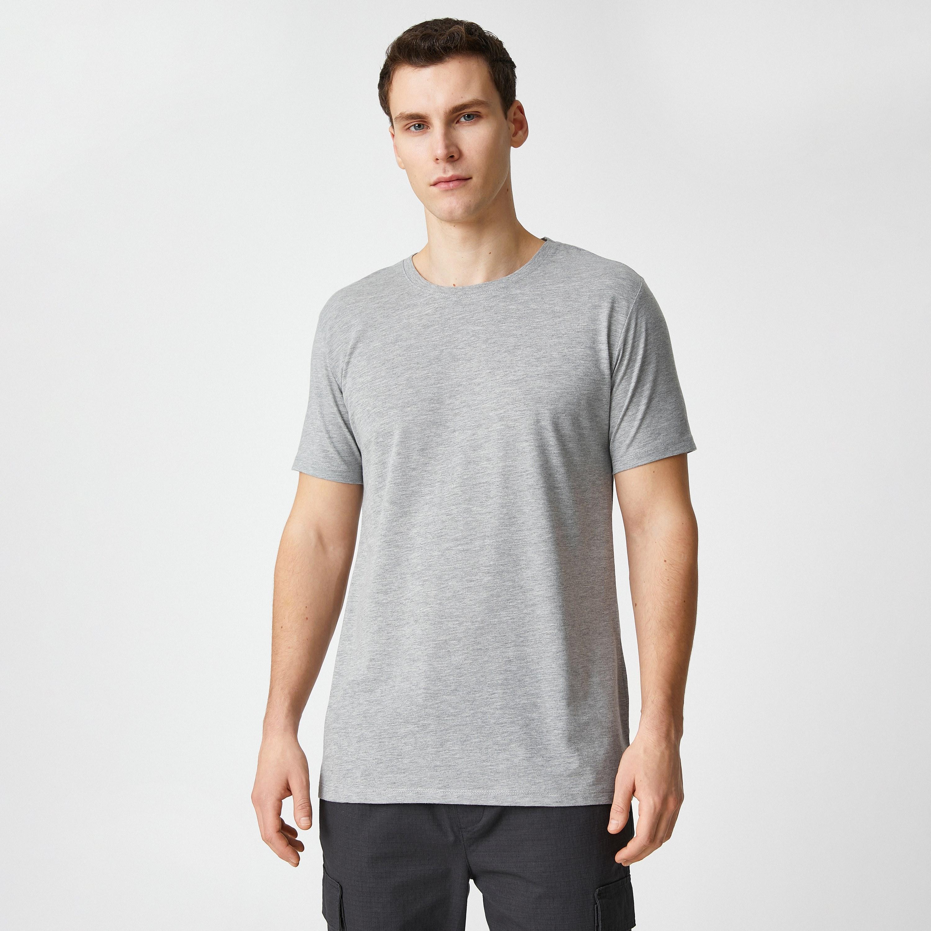 KOTON Heathered Crew Neck Short Sleeves Men's T-Shirt-men-clothing-tshirtsandpolos-tshirts-image-3